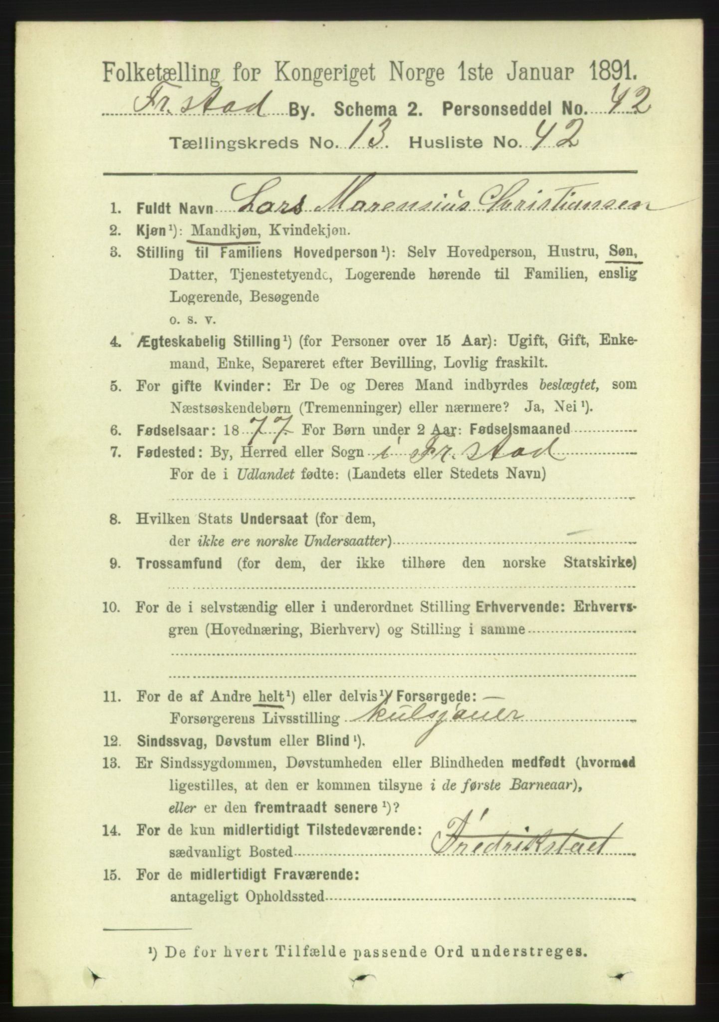 RA, 1891 census for 0103 Fredrikstad, 1891, p. 15031