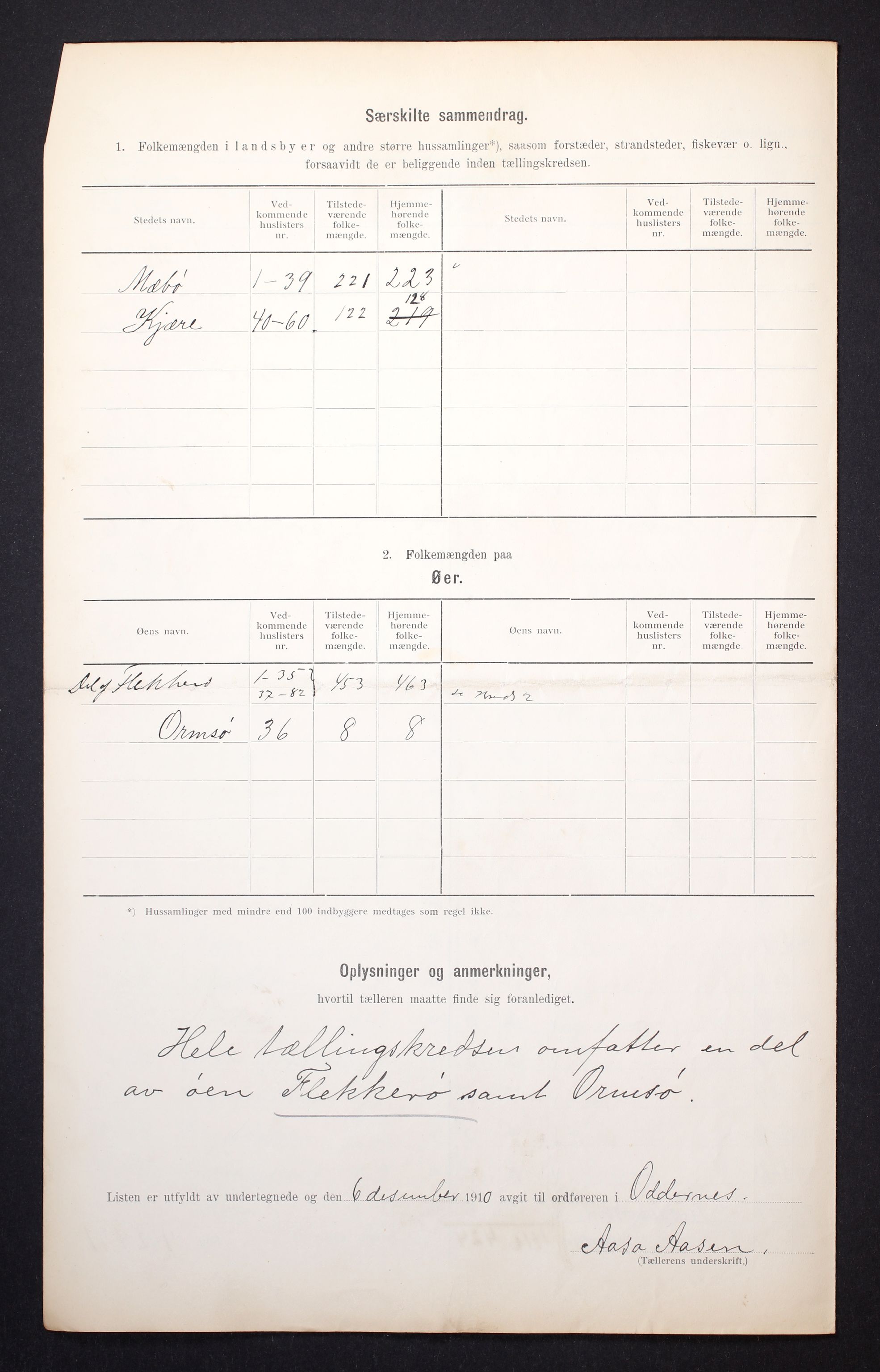 RA, 1910 census for Oddernes, 1910, p. 6