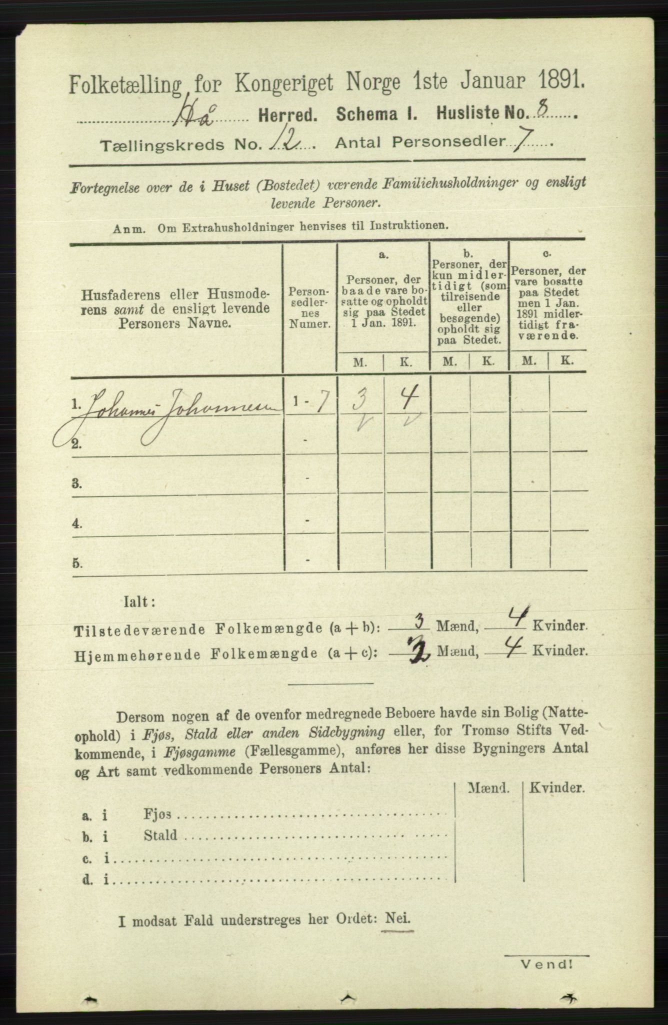 RA, 1891 census for 1119 Hå, 1891, p. 2848