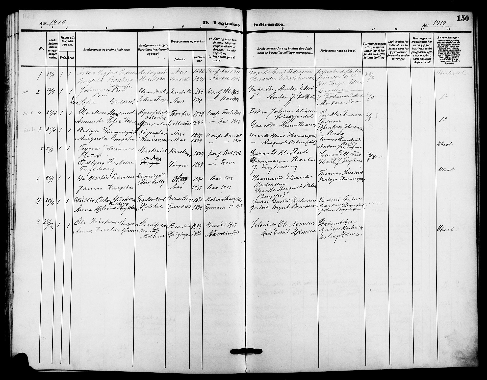 Ås prestekontor Kirkebøker, SAO/A-10894/G/Ga/L0005: Parish register (copy) no. I 5, 1916-1924, p. 150