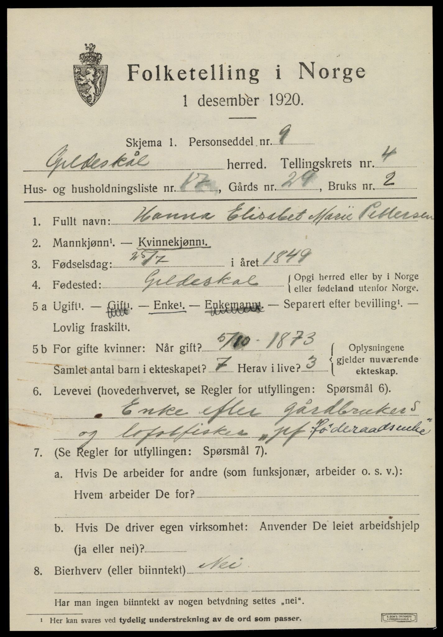 SAT, 1920 census for Gildeskål, 1920, p. 3926
