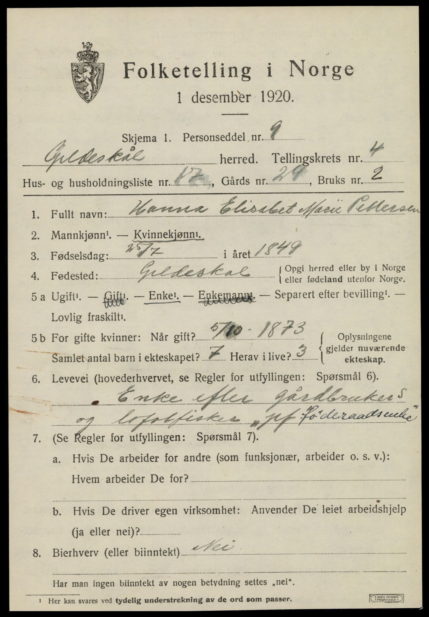 SAT, 1920 census for Gildeskål, 1920, p. 3926