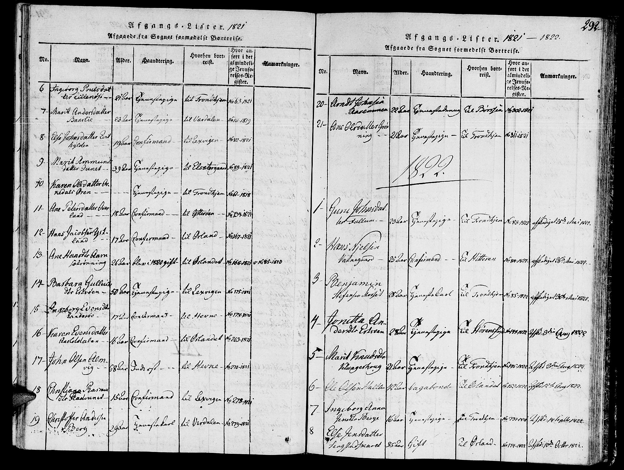 Ministerialprotokoller, klokkerbøker og fødselsregistre - Sør-Trøndelag, SAT/A-1456/646/L0608: Parish register (official) no. 646A06, 1816-1825, p. 292