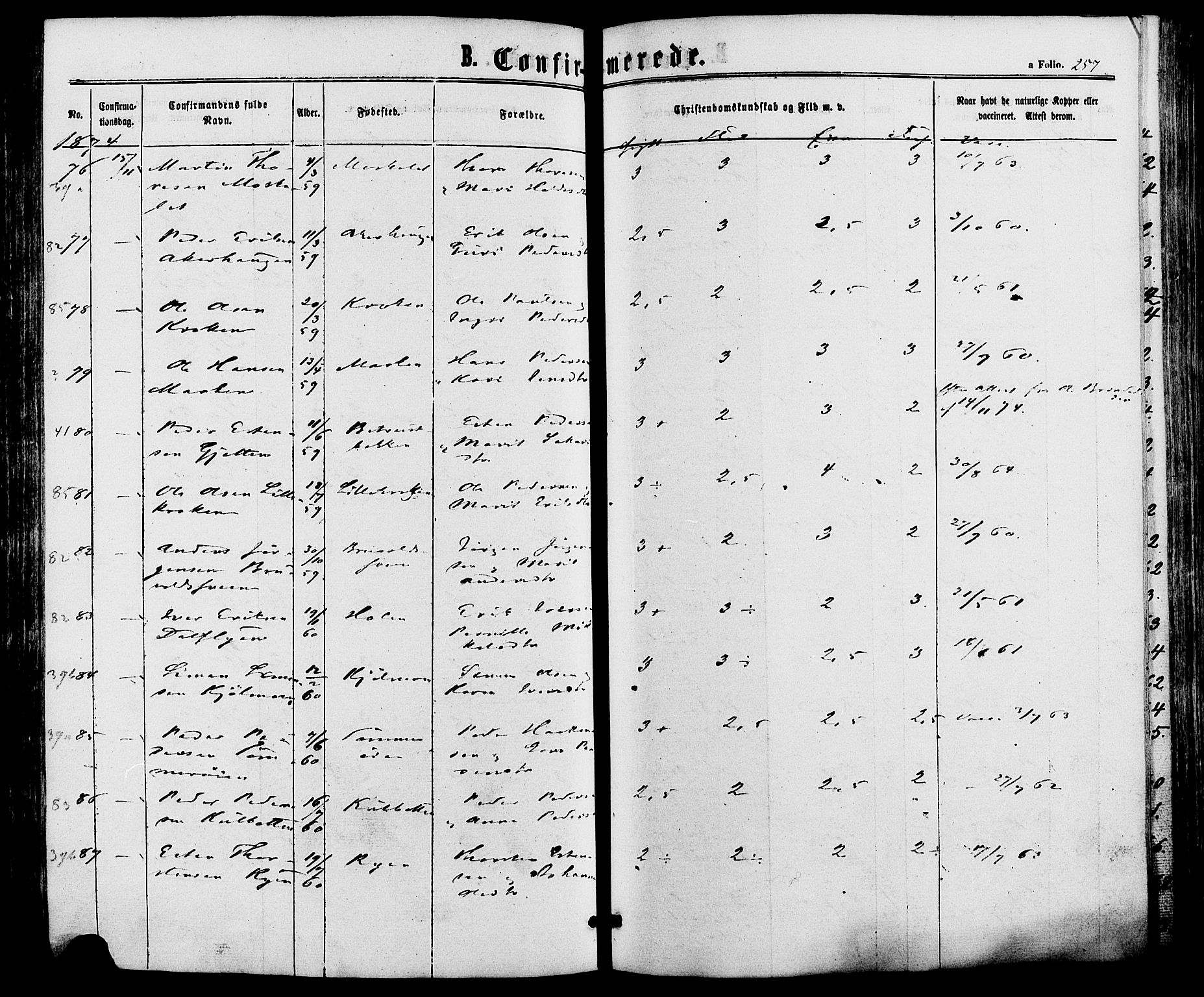 Alvdal prestekontor, AV/SAH-PREST-060/H/Ha/Haa/L0001: Parish register (official) no. 1, 1863-1882, p. 257