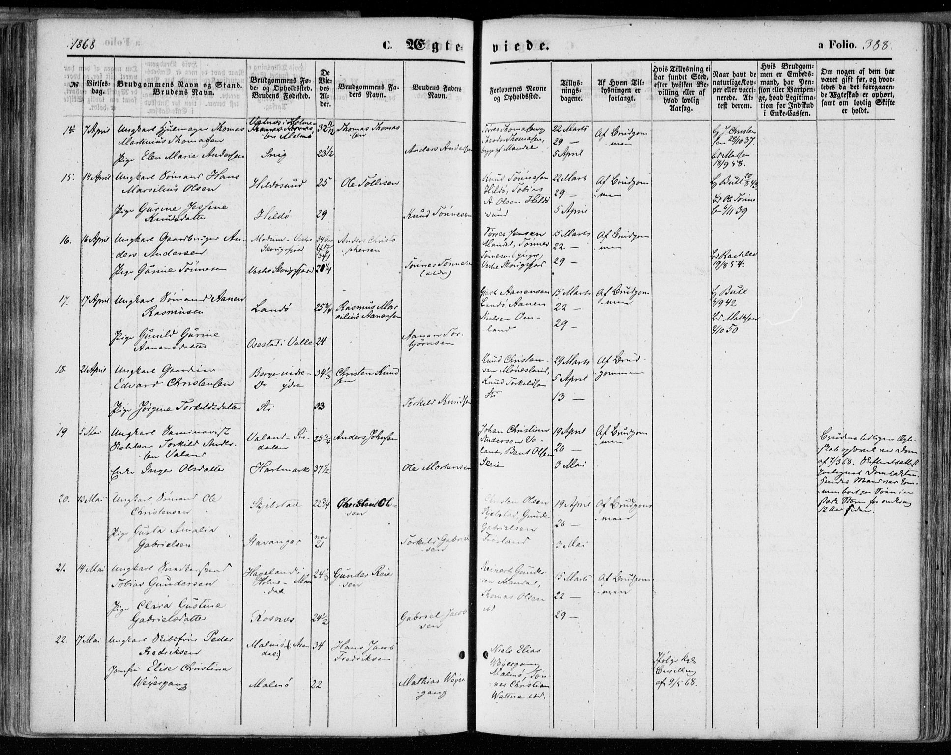 Mandal sokneprestkontor, AV/SAK-1111-0030/F/Fa/Faa/L0014: Parish register (official) no. A 14, 1859-1872, p. 388