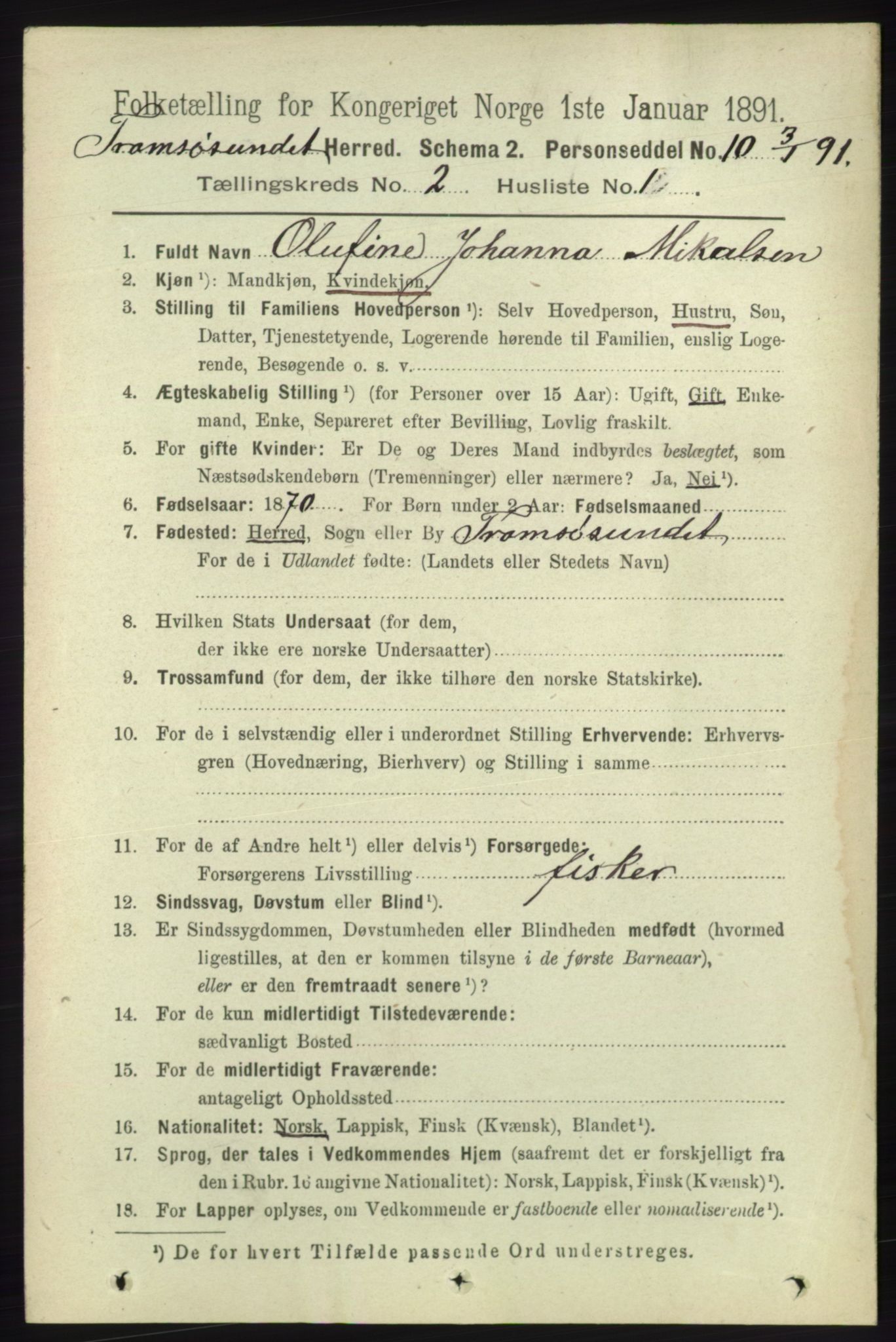 RA, 1891 census for 1934 Tromsøysund, 1891, p. 567