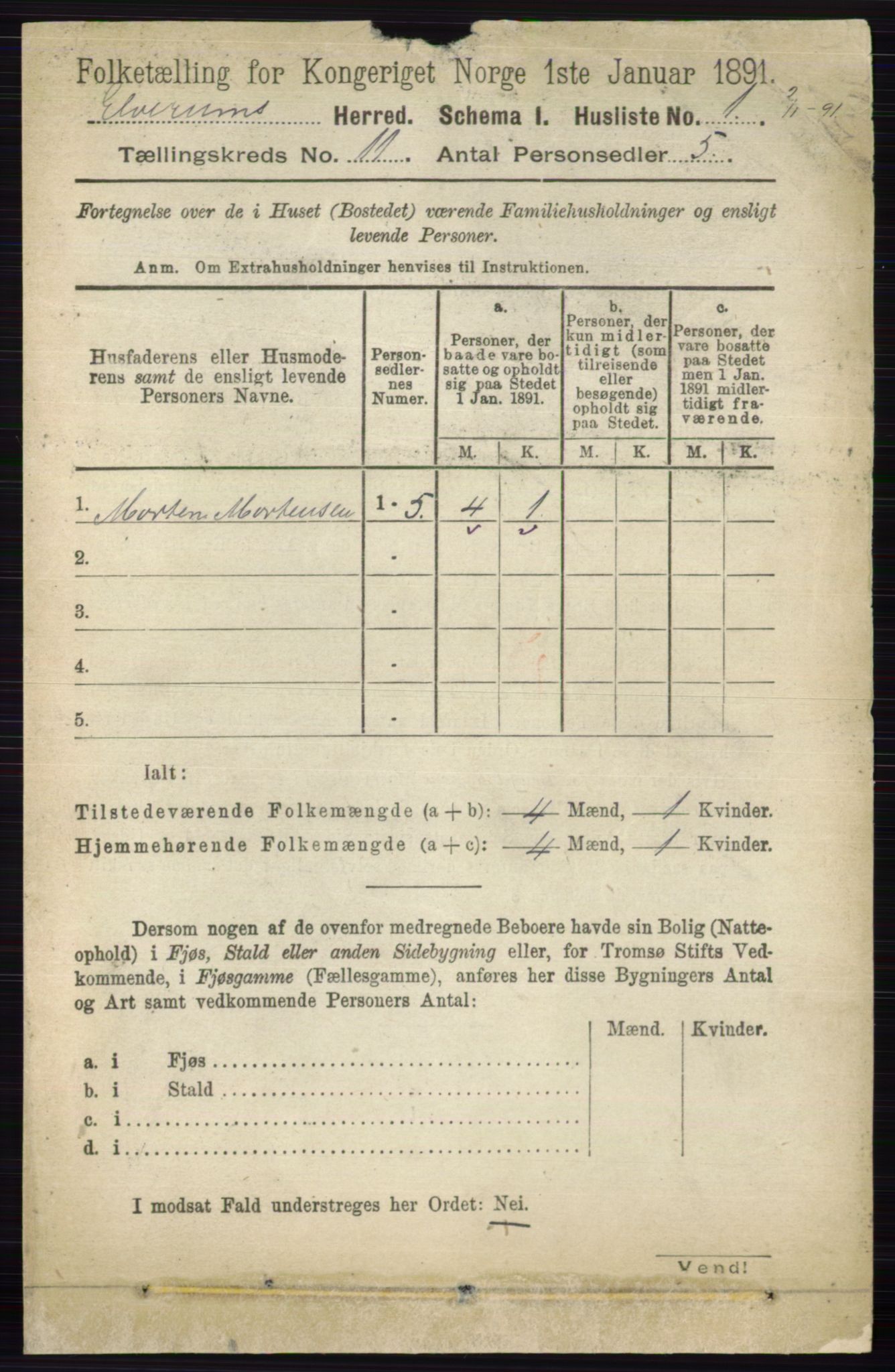 RA, 1891 census for 0427 Elverum, 1891, p. 8933