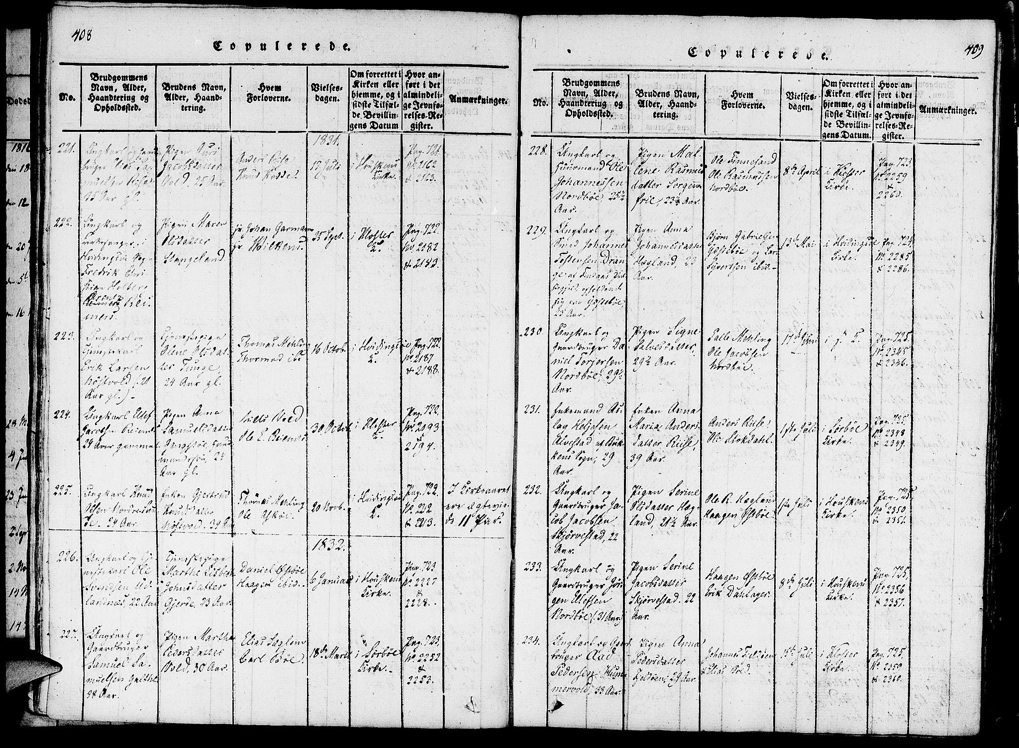 Rennesøy sokneprestkontor, AV/SAST-A -101827/H/Ha/Haa/L0004: Parish register (official) no. A 4, 1816-1837, p. 408-409