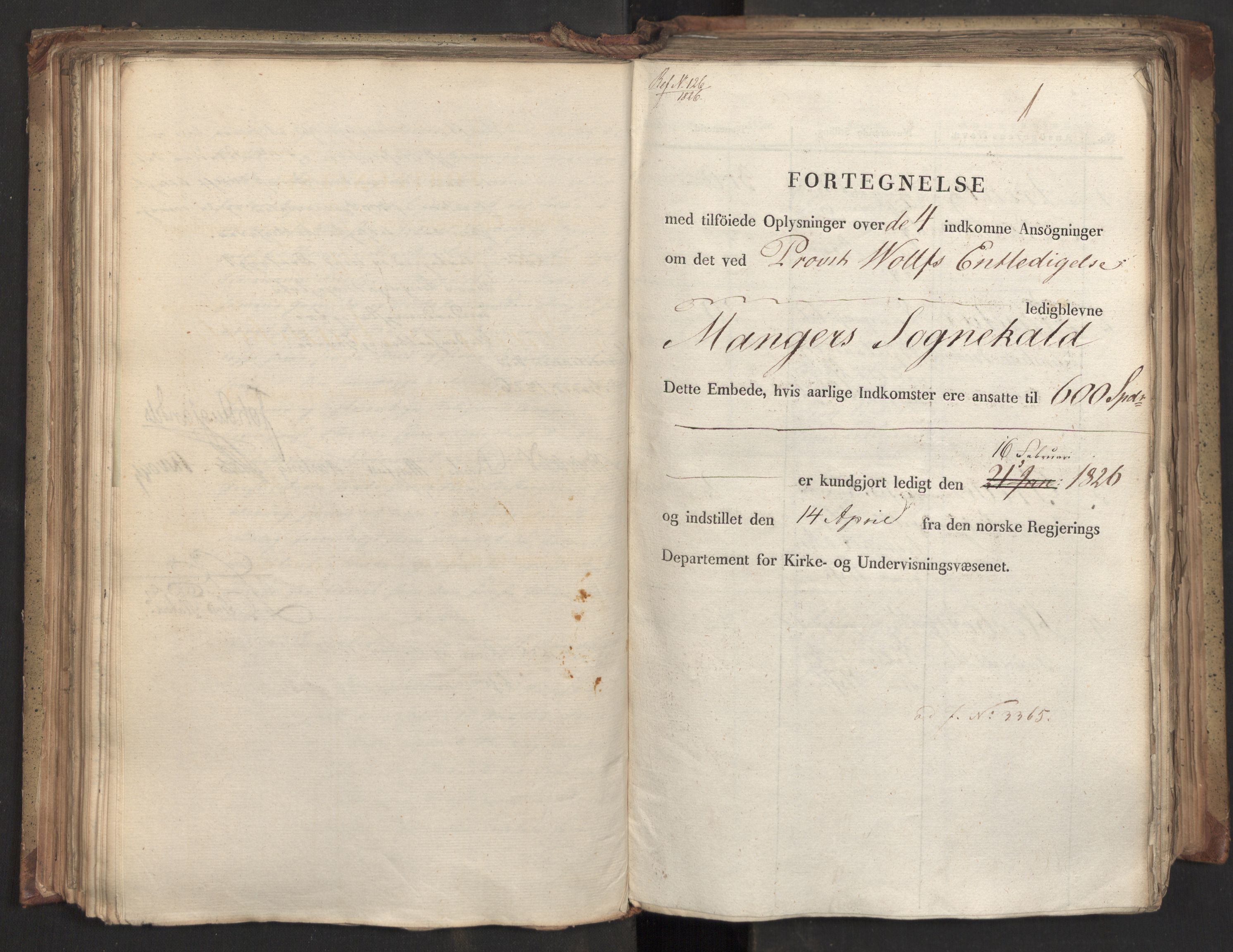 Statsrådsavdelingen i Stockholm, RA/S-1003/D/Da/L0046: Regjeringsinnstillinger nr. 3308-3500, 1826, p. 155