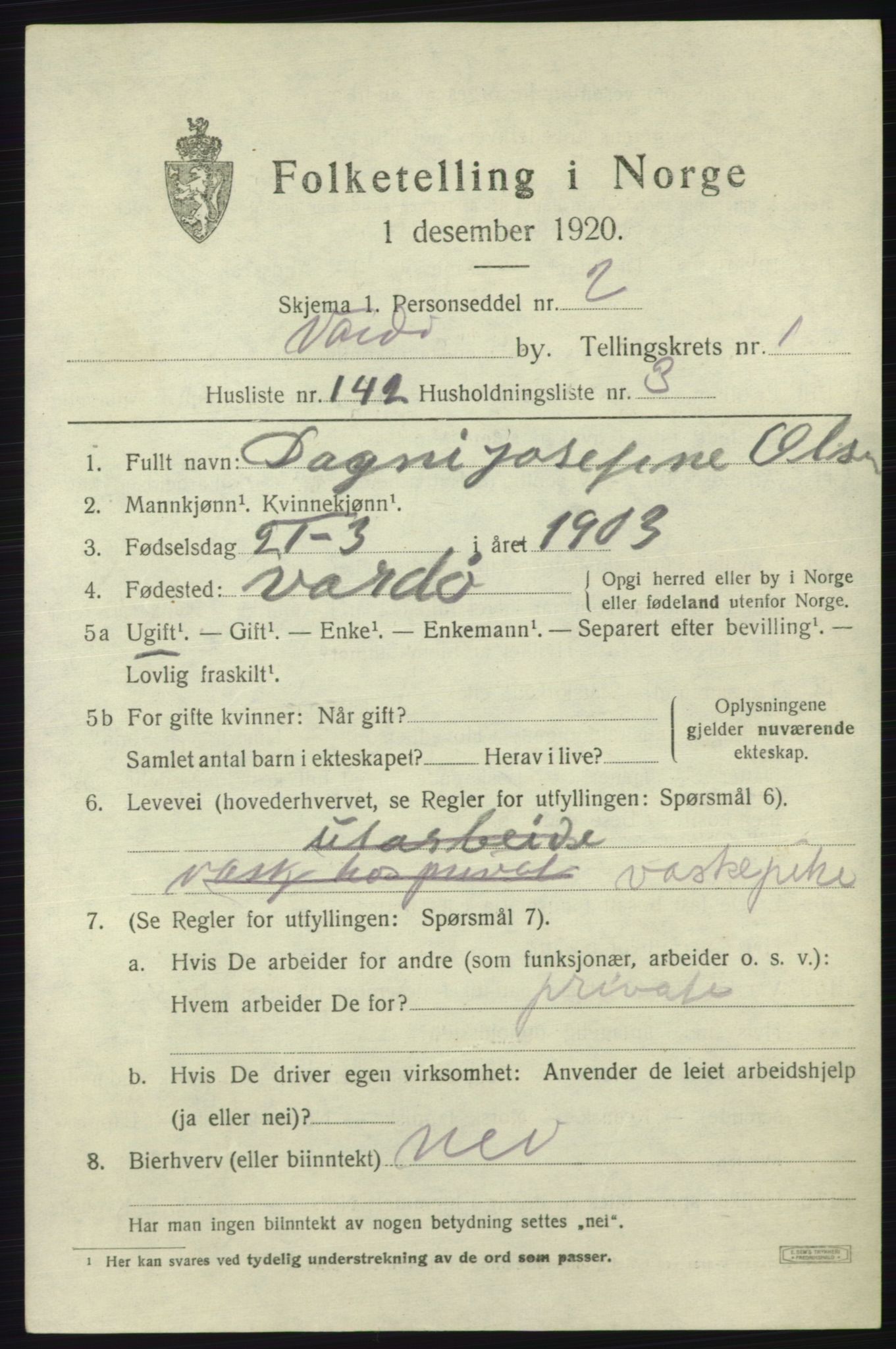 SATØ, 1920 census for Vardø, 1920, p. 4924