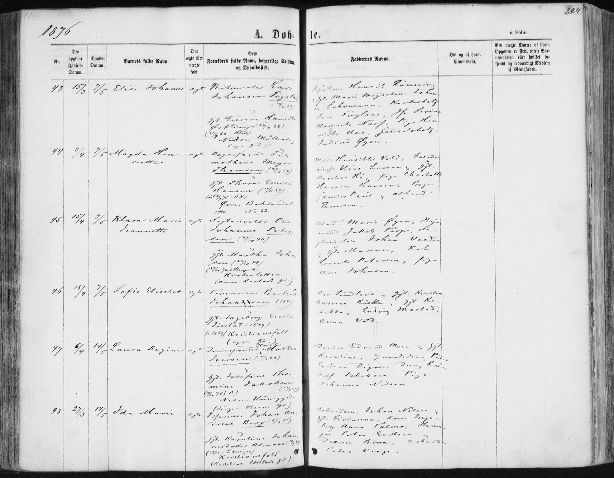 Ministerialprotokoller, klokkerbøker og fødselsregistre - Sør-Trøndelag, AV/SAT-A-1456/604/L0186: Parish register (official) no. 604A07, 1866-1877, p. 224