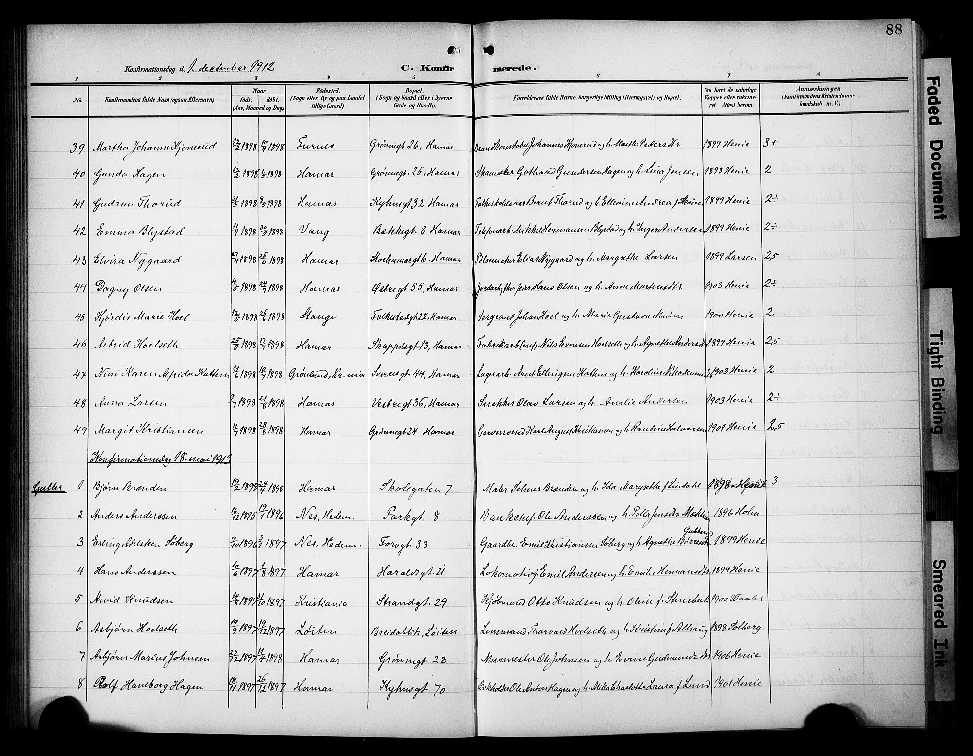 Hamar prestekontor, SAH/DOMPH-002/H/Ha/Hab/L0002: Parish register (copy) no. 2, 1899-1929, p. 88