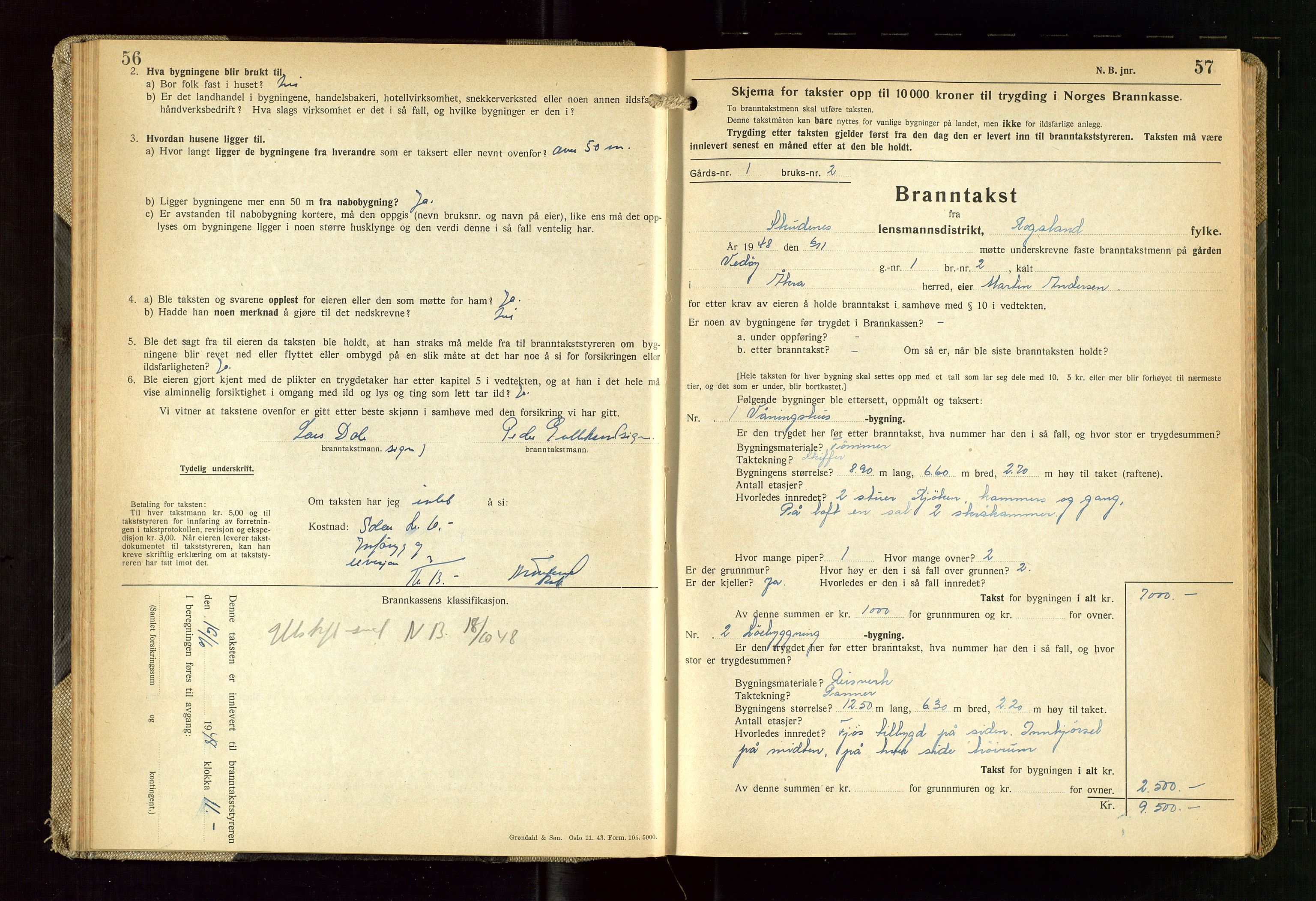 Skudenes lensmannskontor, SAST/A-100444/Gob/L0003: "Brandtakstprotokoll", 1942-1954, p. 56-57