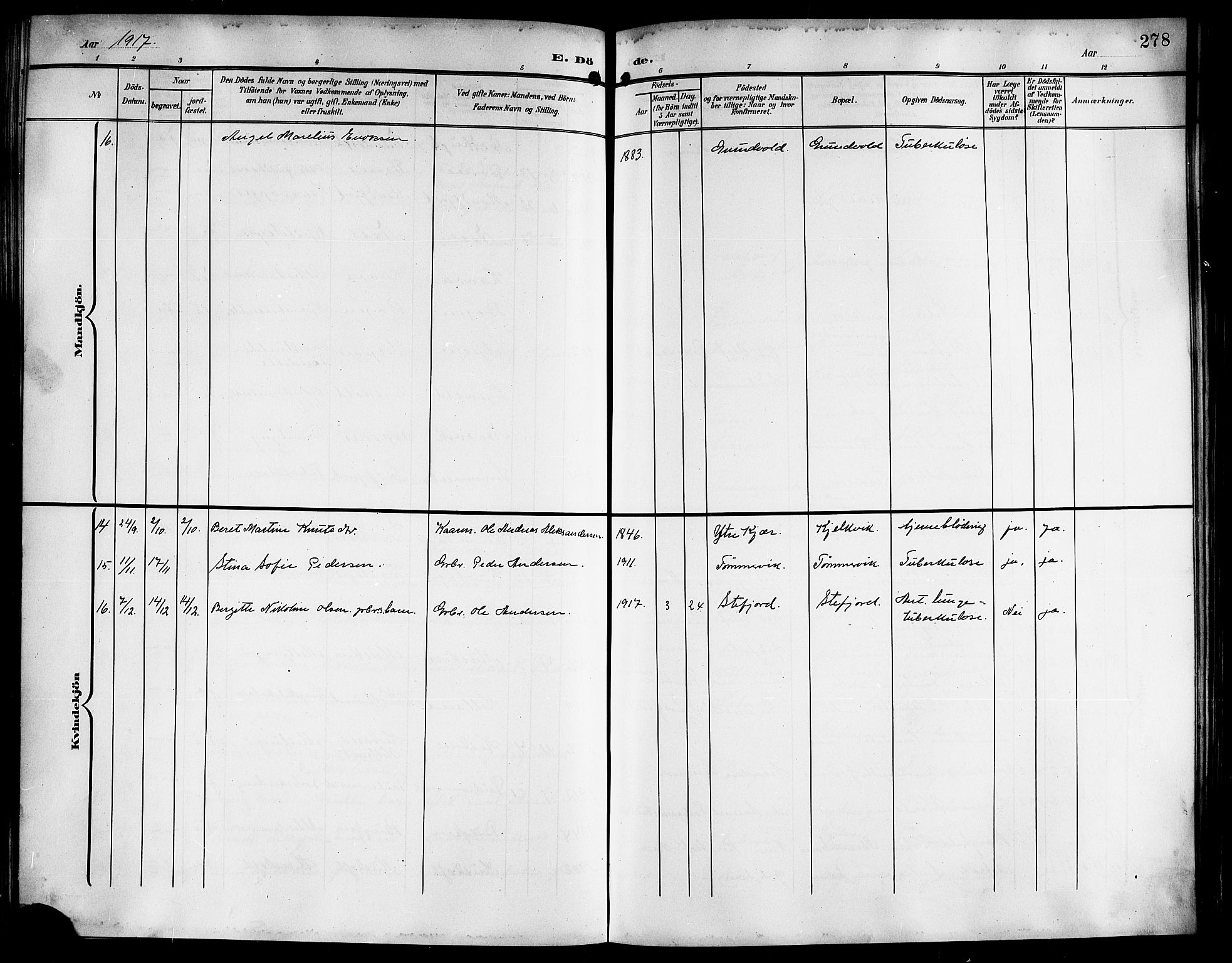 Ministerialprotokoller, klokkerbøker og fødselsregistre - Nordland, AV/SAT-A-1459/861/L0877: Parish register (copy) no. 861C03, 1903-1919, p. 278