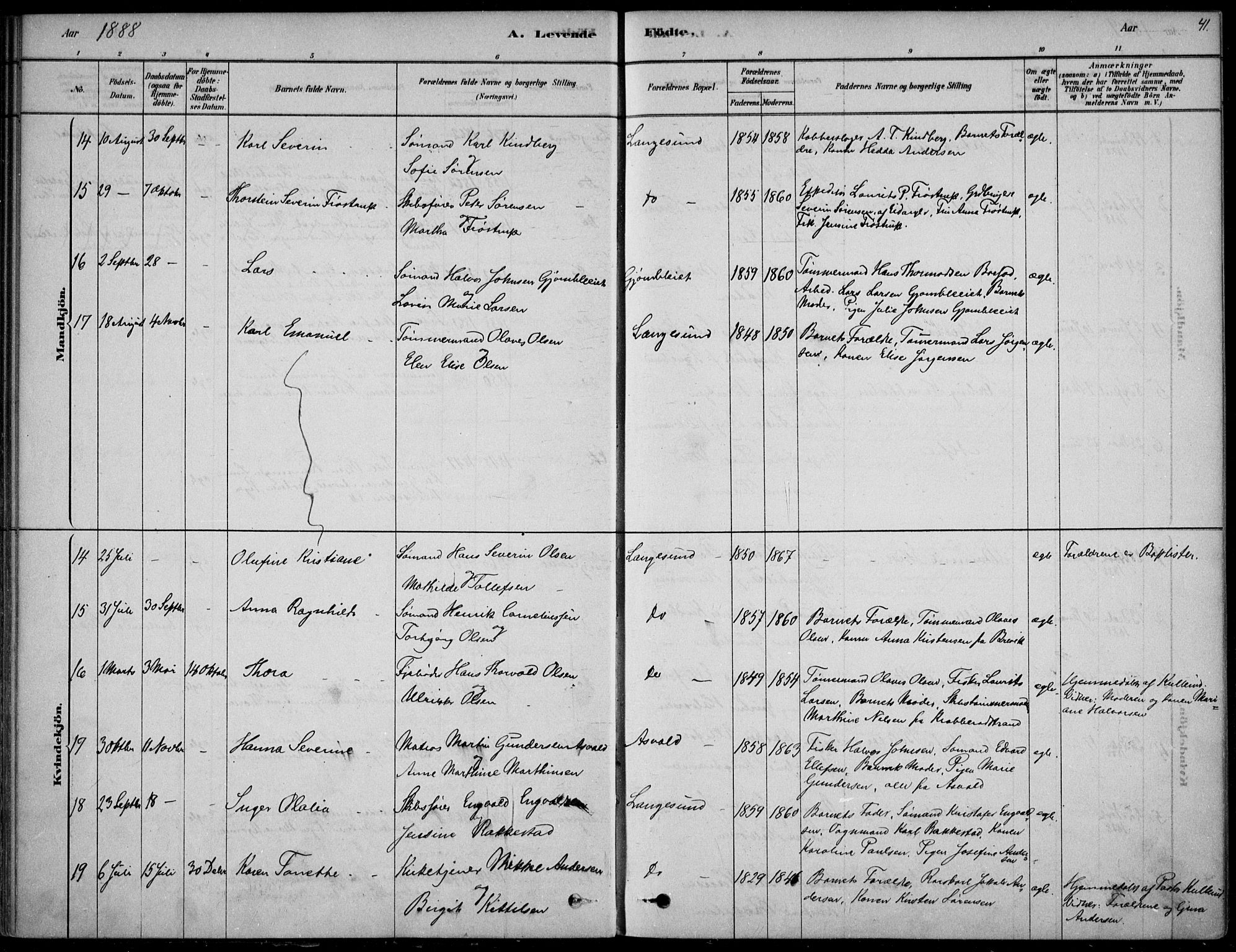 Langesund kirkebøker, AV/SAKO-A-280/F/Fa/L0002: Parish register (official) no. 2, 1878-1892, p. 41