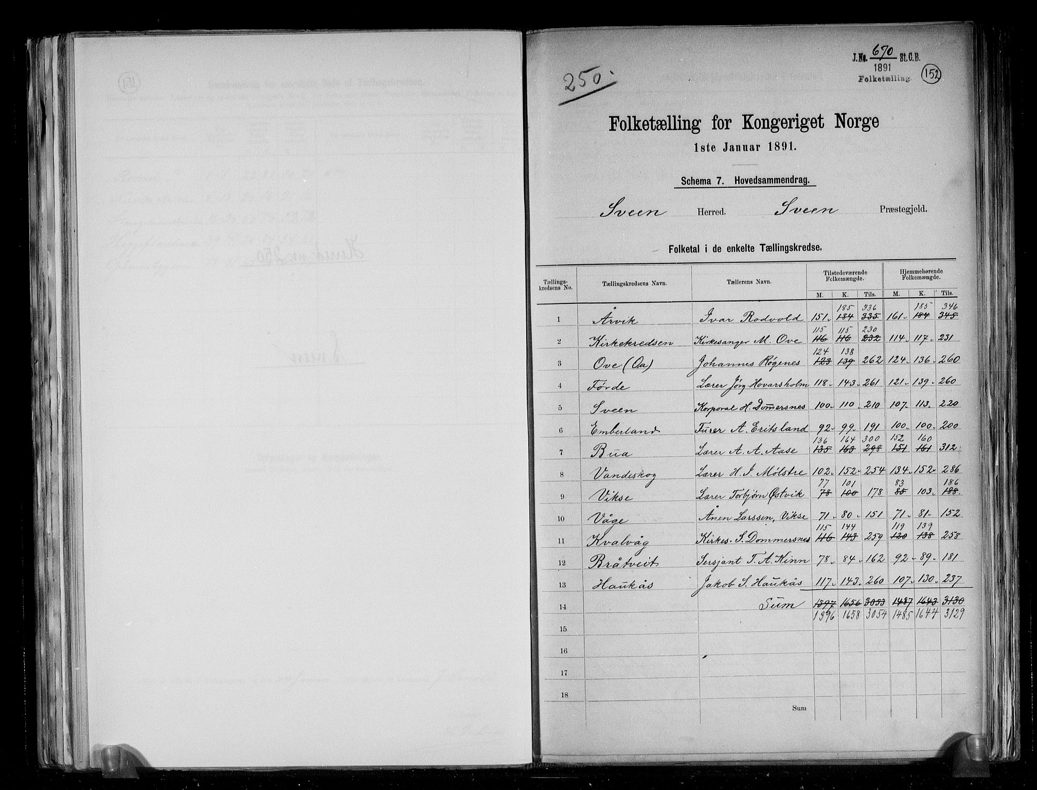 RA, 1891 census for 1216 Sveio, 1891, p. 2