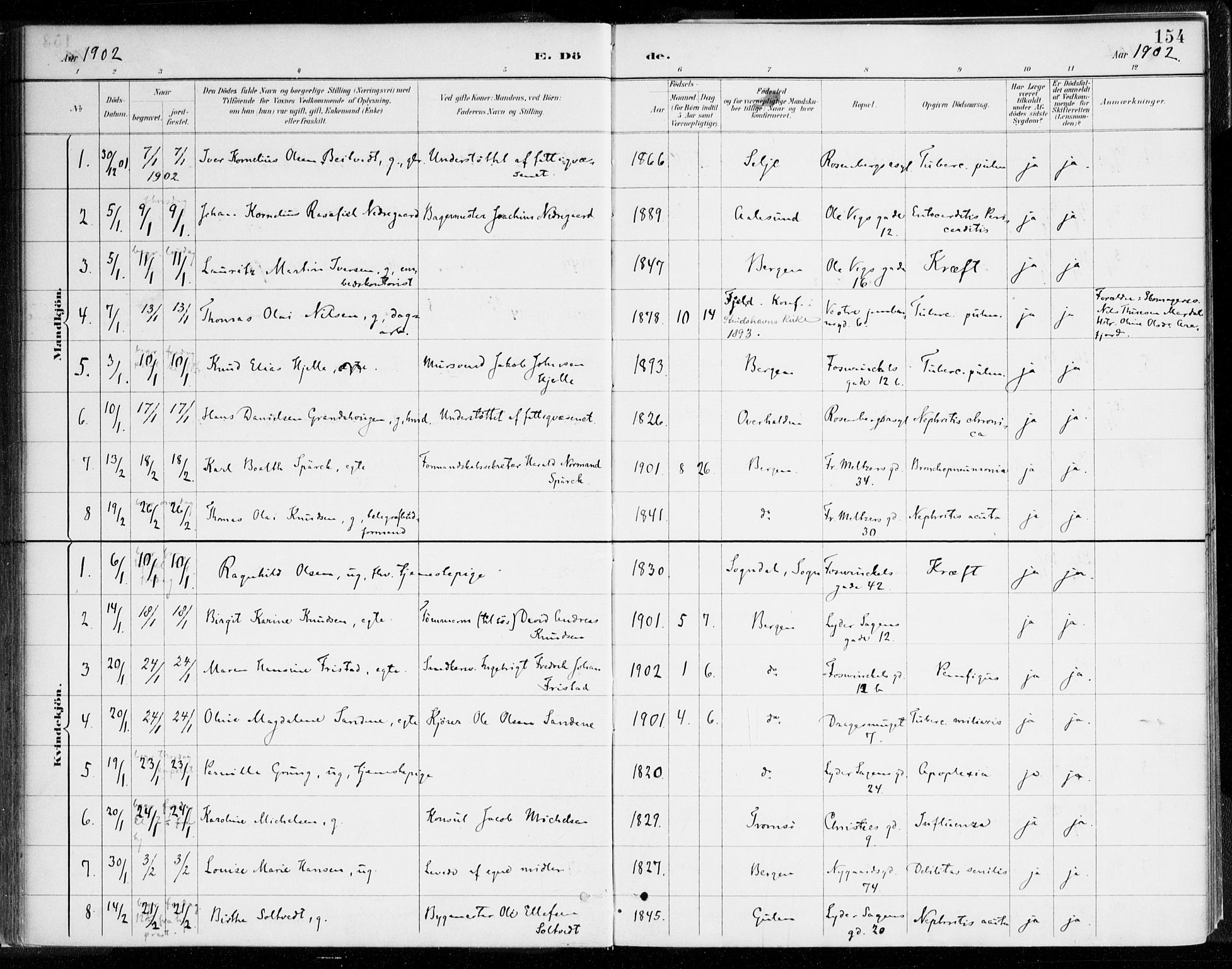 Johanneskirken sokneprestembete, SAB/A-76001/H/Haa/L0019: Parish register (official) no. E 1, 1885-1915, p. 154