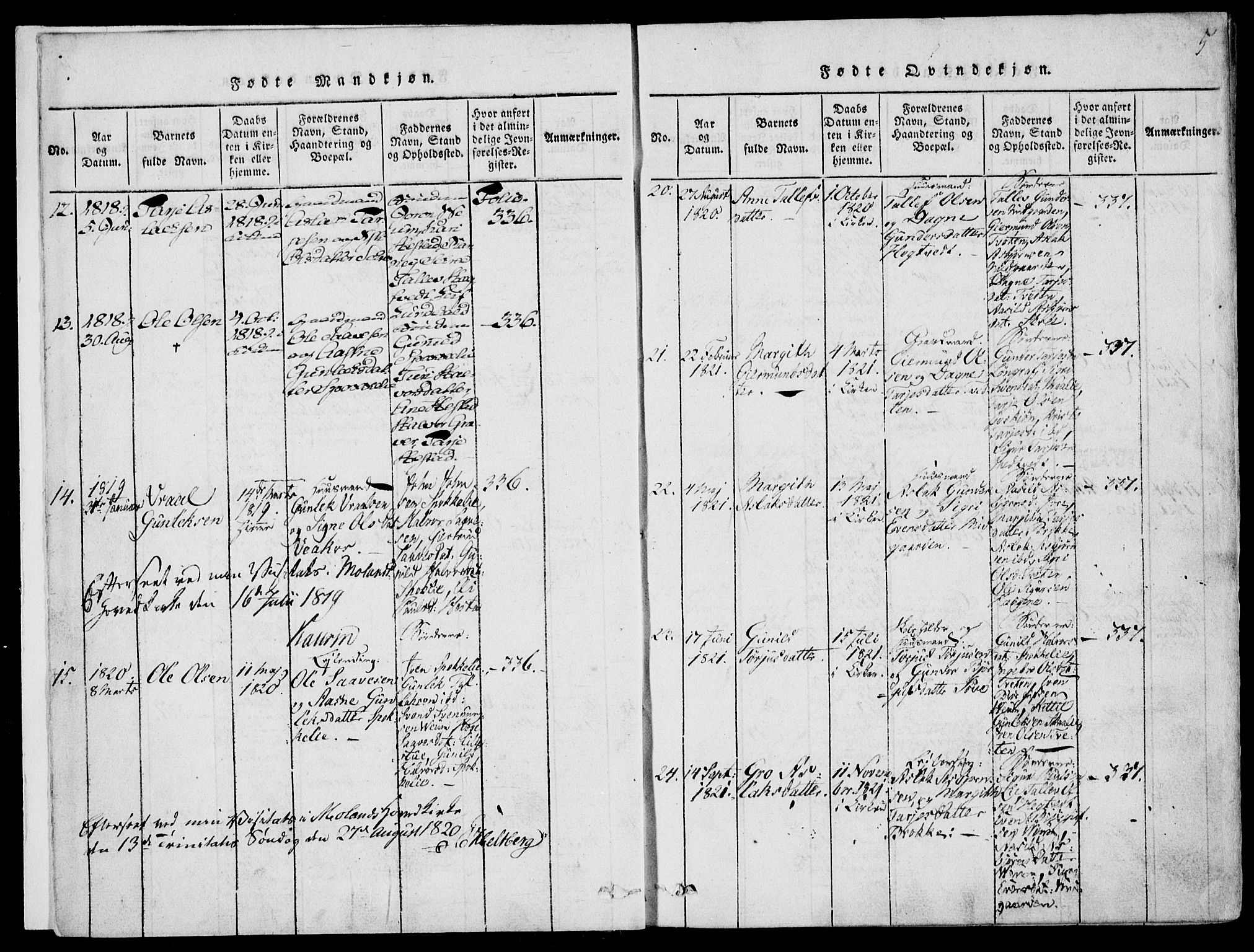 Fyresdal kirkebøker, SAKO/A-263/F/Fb/L0001: Parish register (official) no. II 1, 1815-1854, p. 5