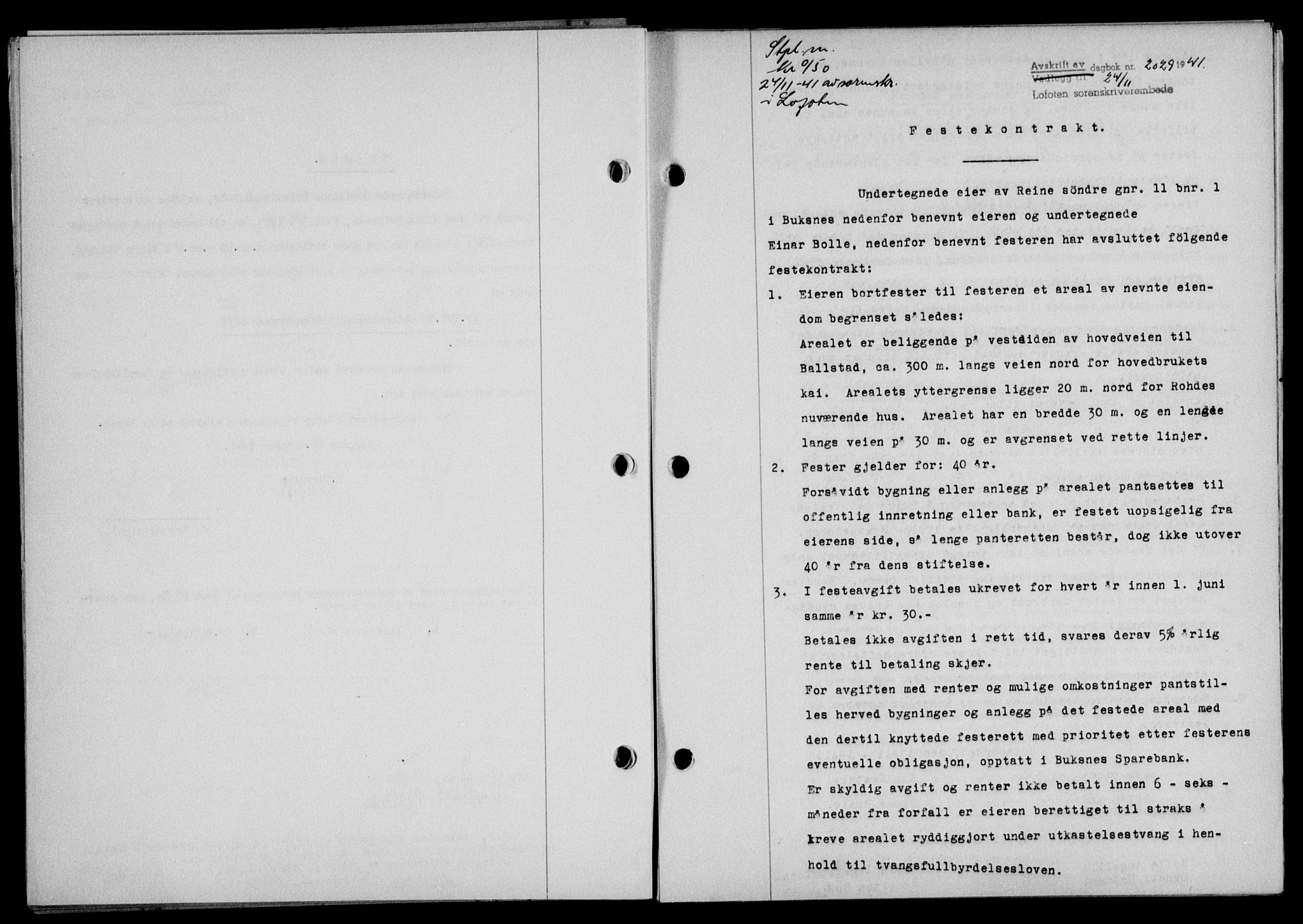 Lofoten sorenskriveri, SAT/A-0017/1/2/2C/L0009a: Mortgage book no. 9a, 1941-1942, Diary no: : 2029/1941