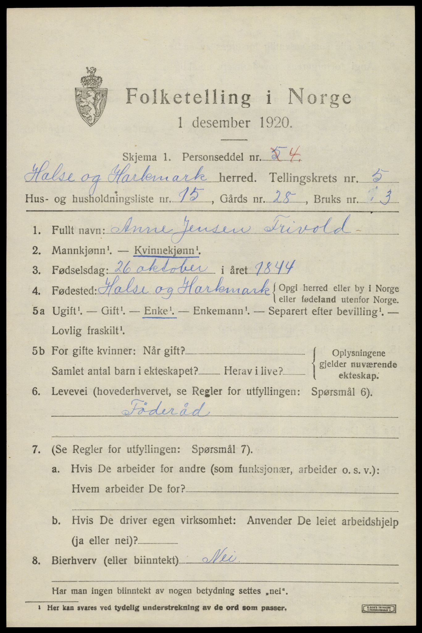 SAK, 1920 census for Halse og Harkmark, 1920, p. 3152