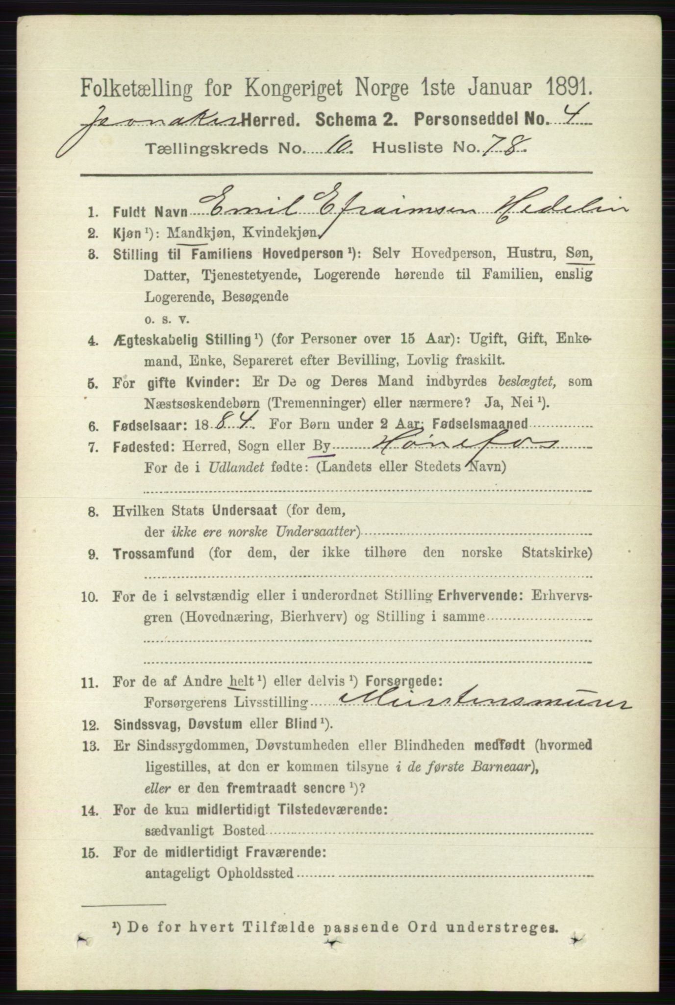 RA, 1891 census for 0532 Jevnaker, 1891, p. 6108