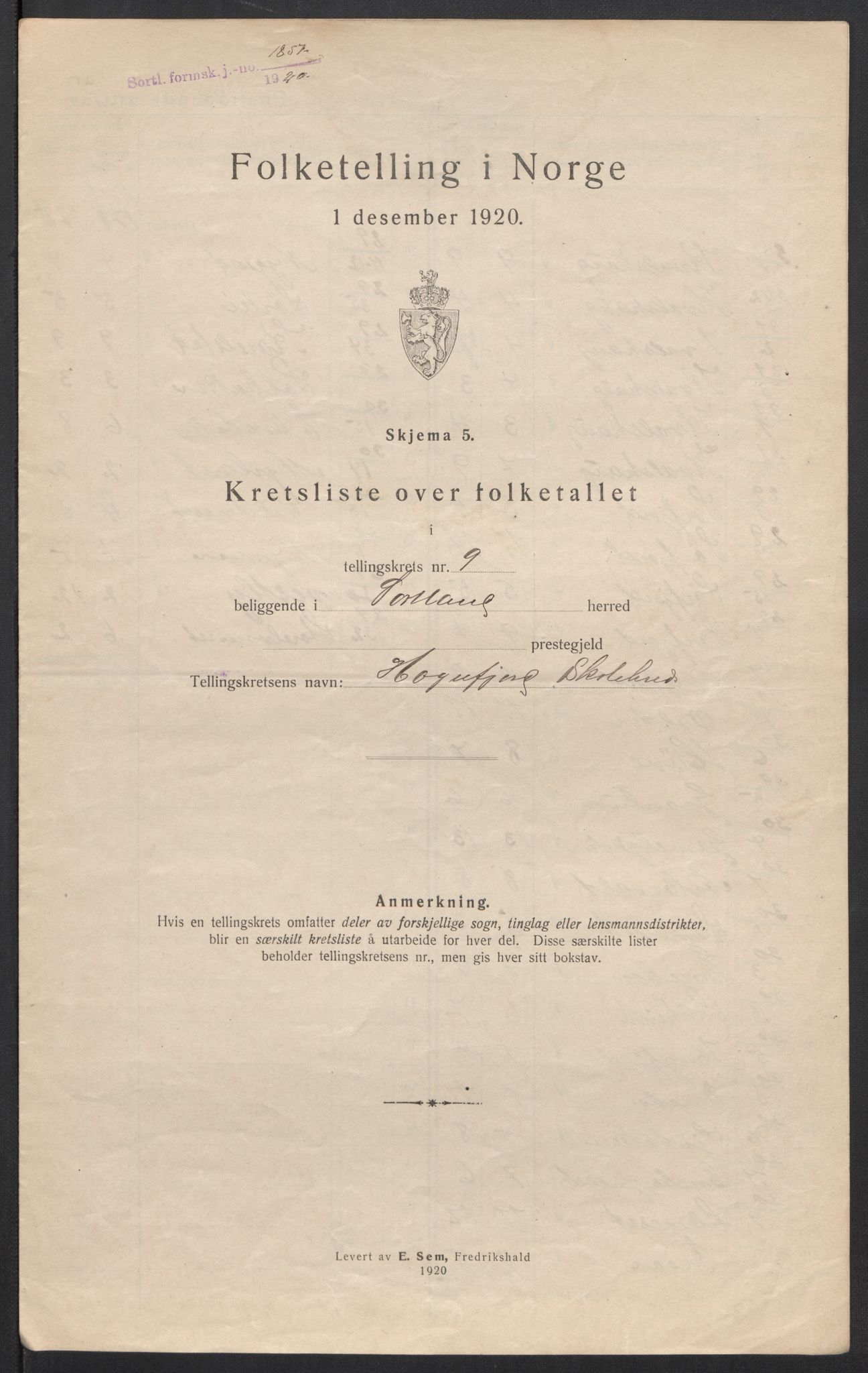 SAT, 1920 census for Sortland, 1920, p. 38