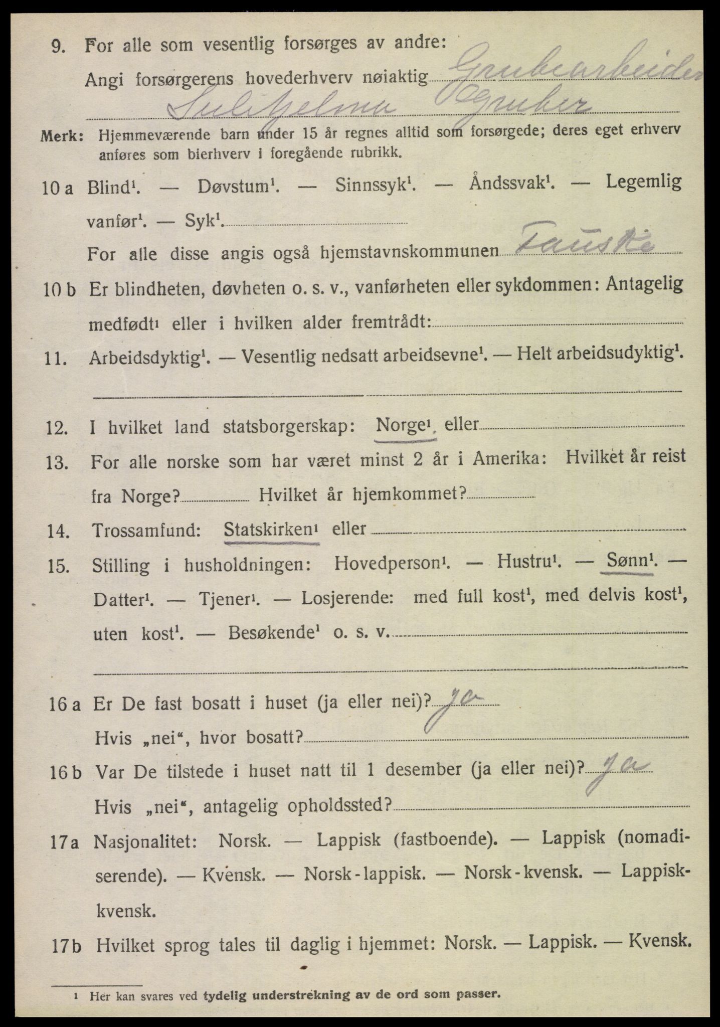 SAT, 1920 census for Fauske, 1920, p. 6061