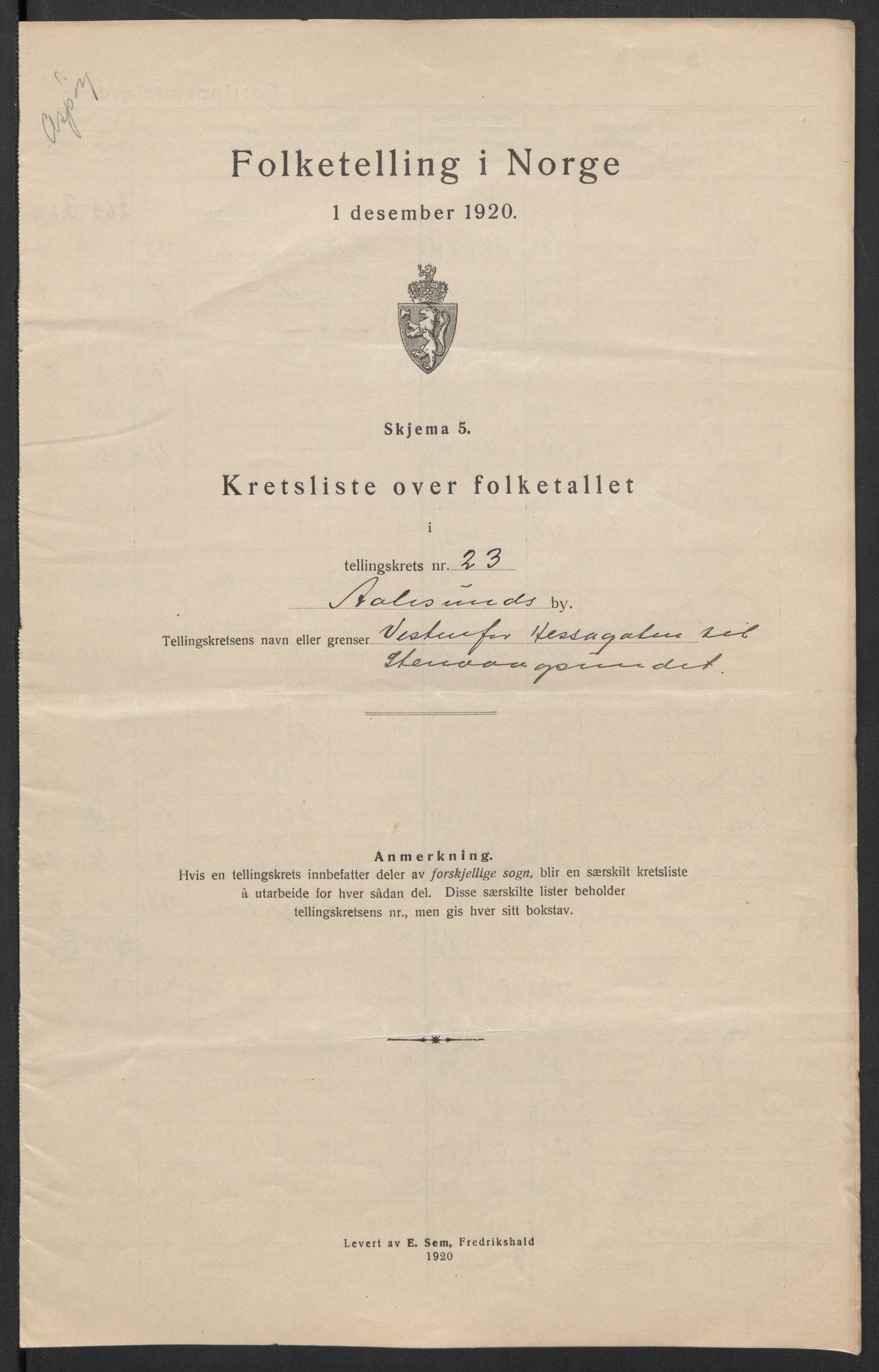 SAT, 1920 census for Ålesund, 1920, p. 72