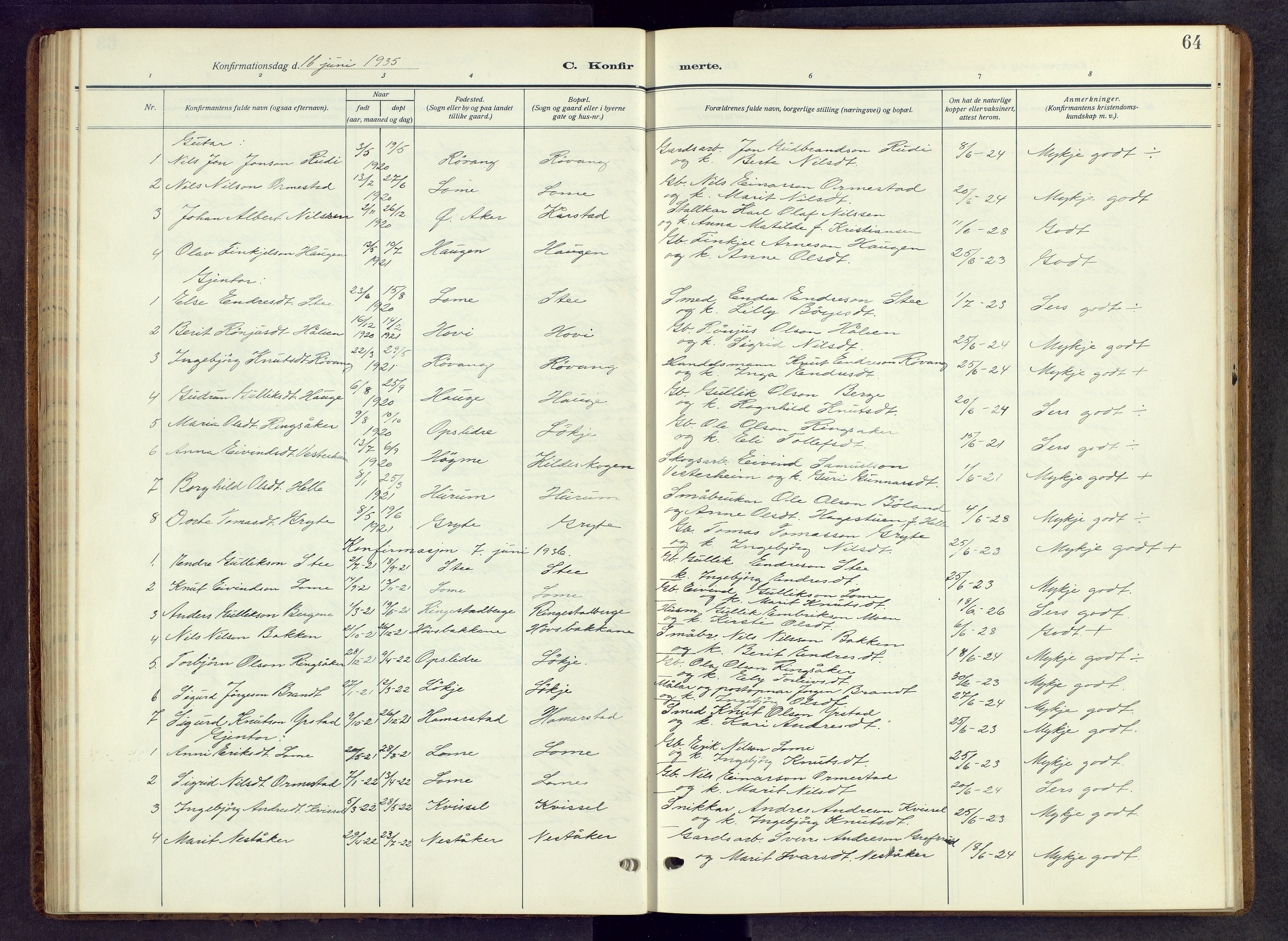 Vestre Slidre prestekontor, SAH/PREST-136/H/Ha/Hab/L0009: Parish register (copy) no. 9, 1914-1970, p. 64