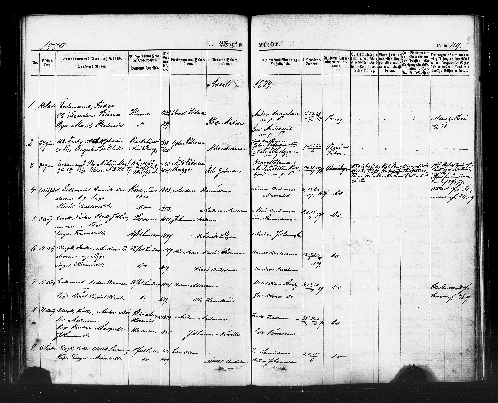 Hammerfest sokneprestkontor, SATØ/S-1347/H/Ha/L0007.kirke: Parish register (official) no. 7, 1869-1884, p. 119