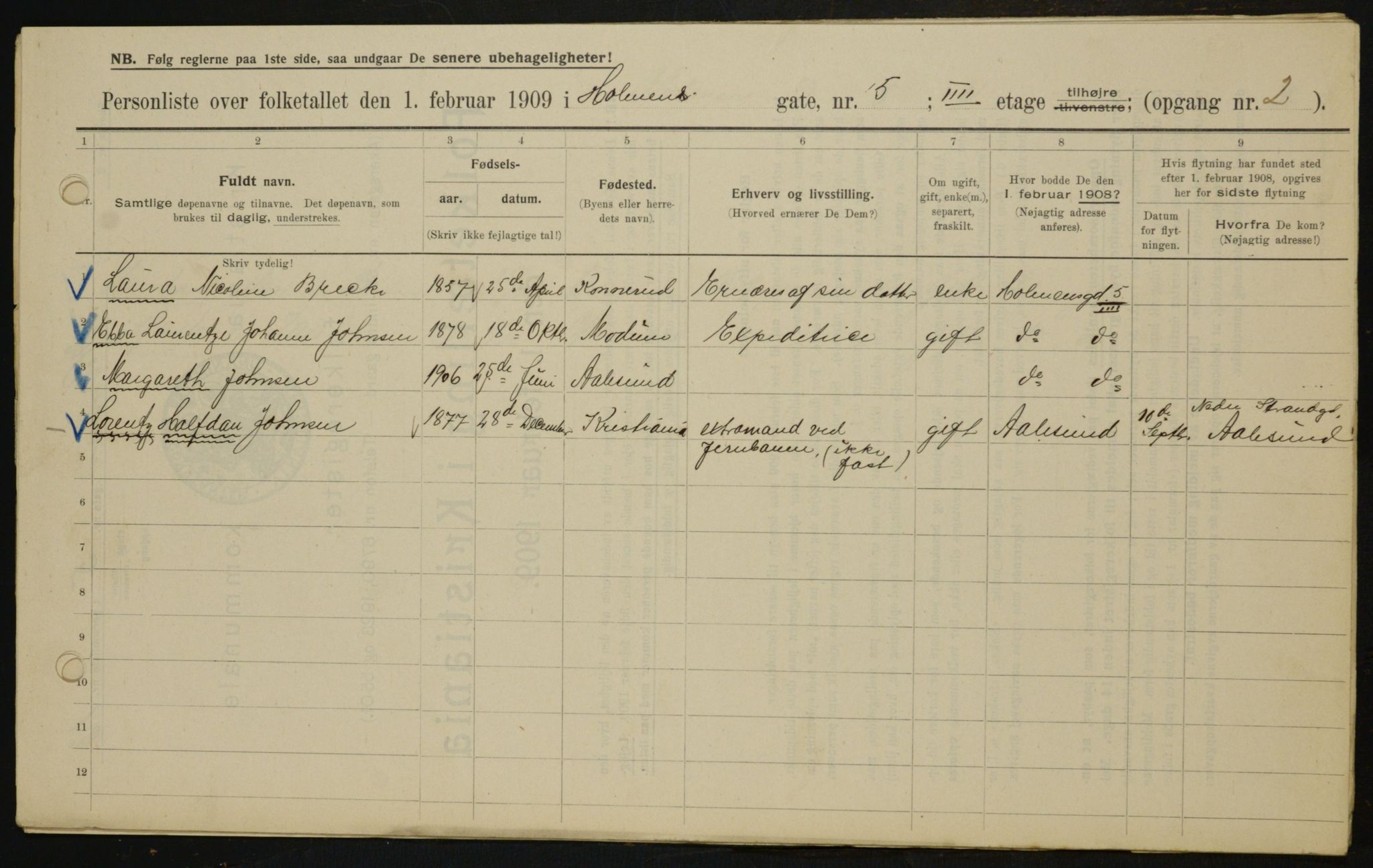 OBA, Municipal Census 1909 for Kristiania, 1909, p. 37037