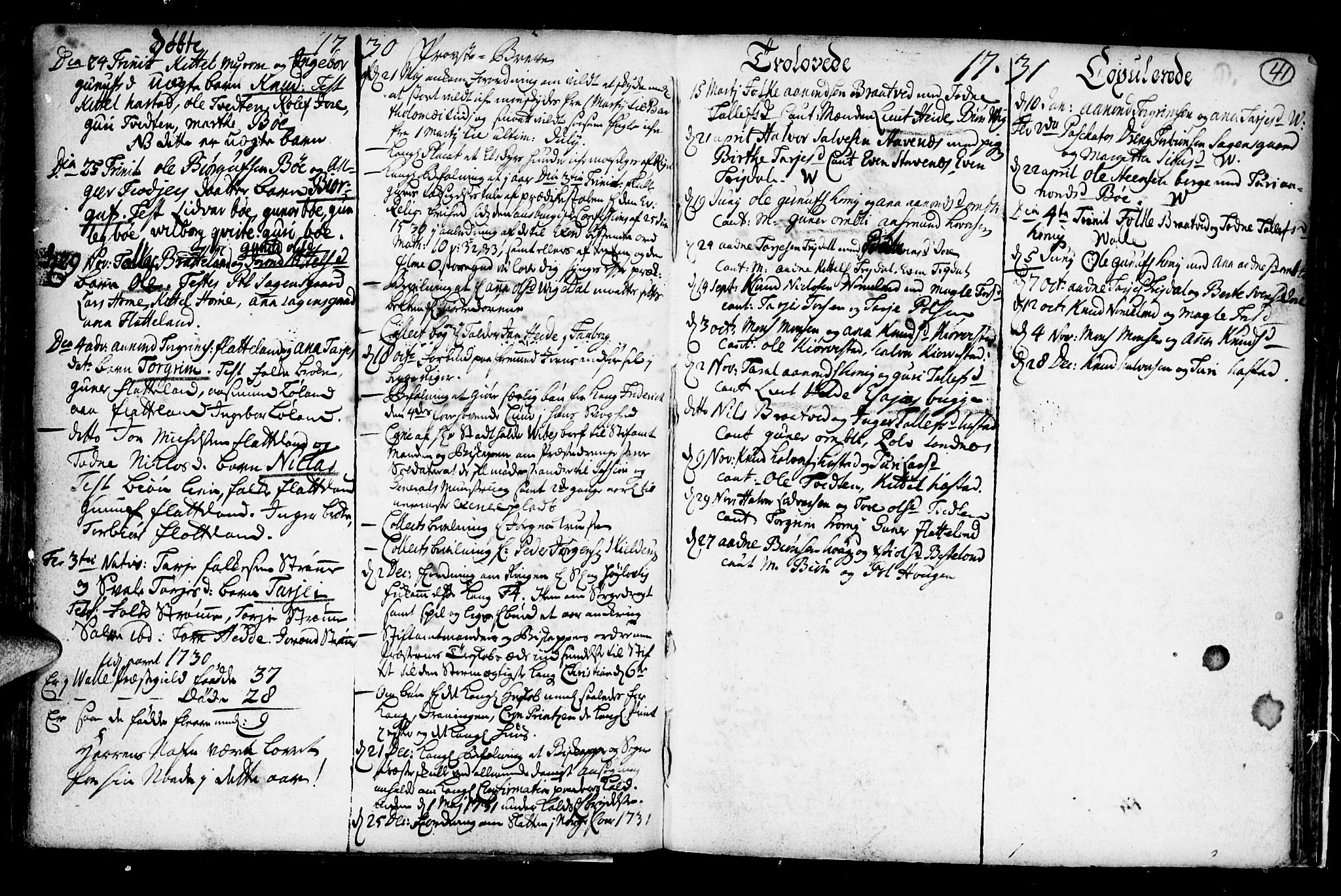 Valle sokneprestkontor, AV/SAK-1111-0044/F/Fa/Fac/L0001: Parish register (official) no. A 1, 1714-1745, p. 41