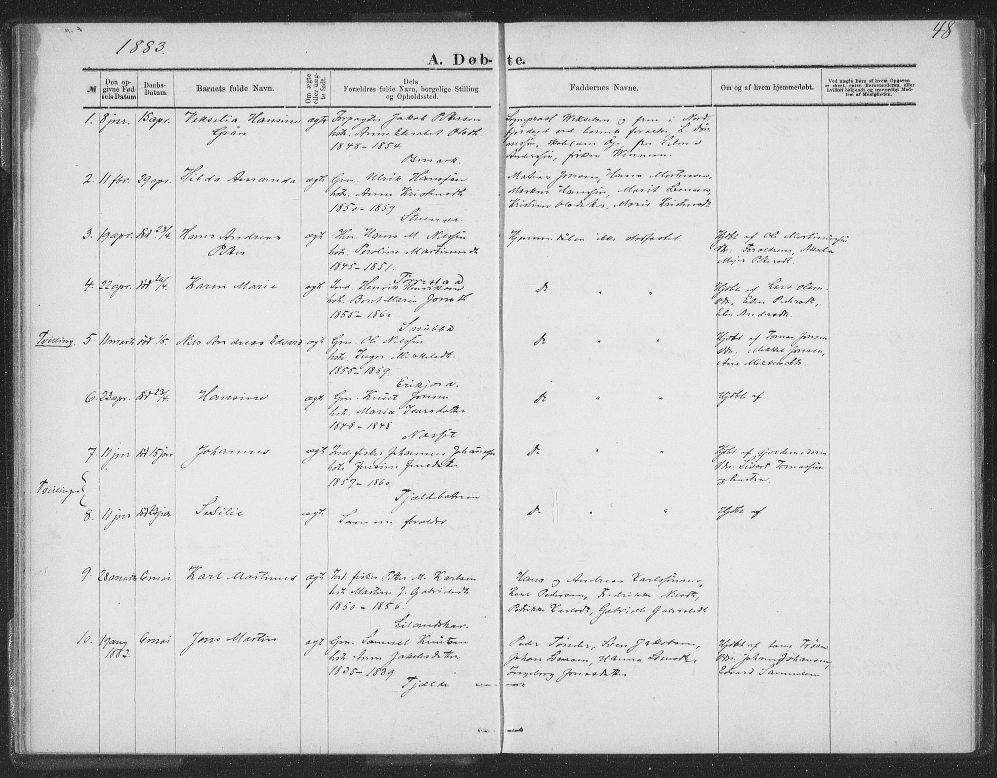 Ministerialprotokoller, klokkerbøker og fødselsregistre - Nordland, AV/SAT-A-1459/863/L0913: Parish register (copy) no. 863C03, 1877-1885, p. 48