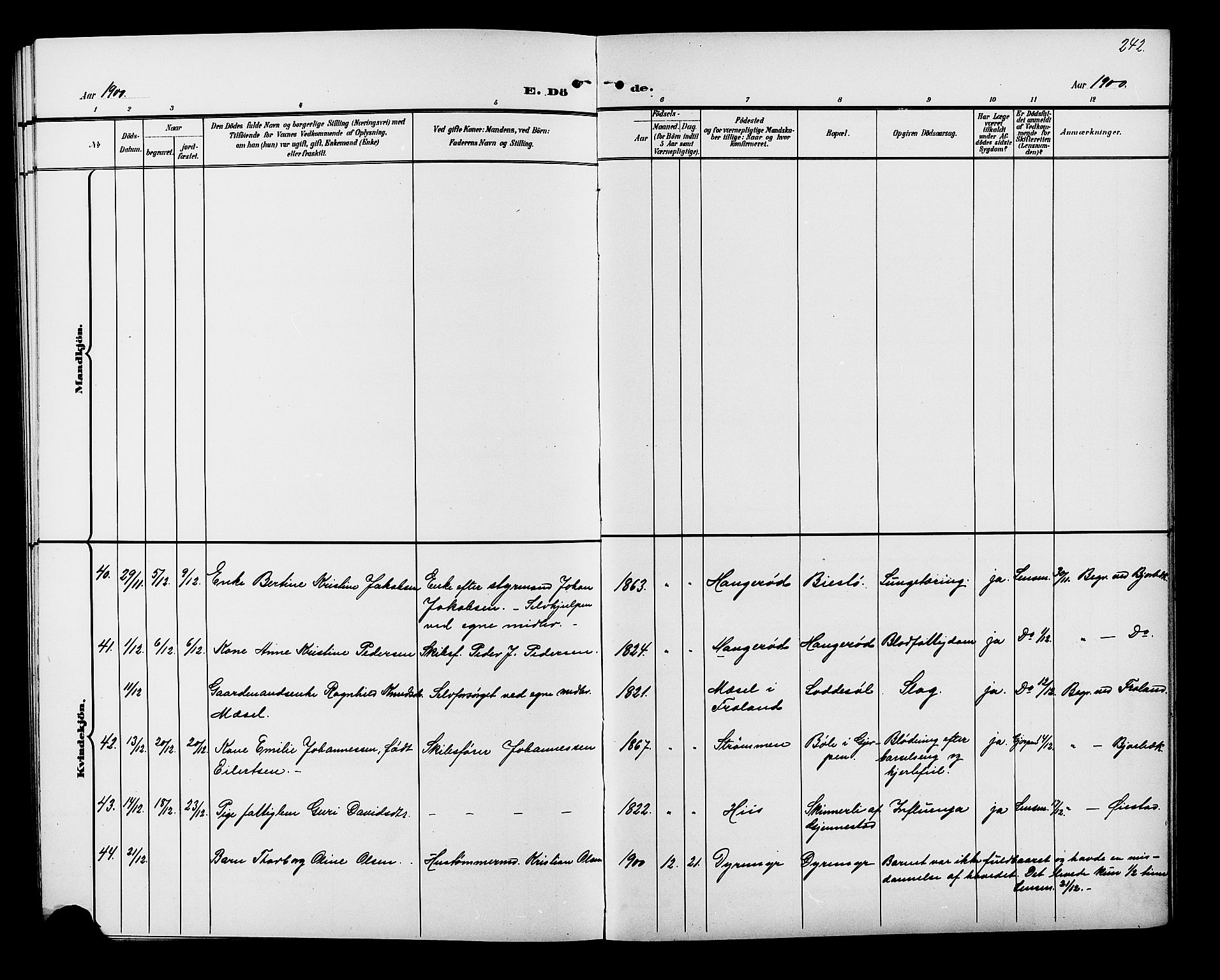 Øyestad sokneprestkontor, AV/SAK-1111-0049/F/Fb/L0010: Parish register (copy) no. B 10, 1897-1906, p. 242