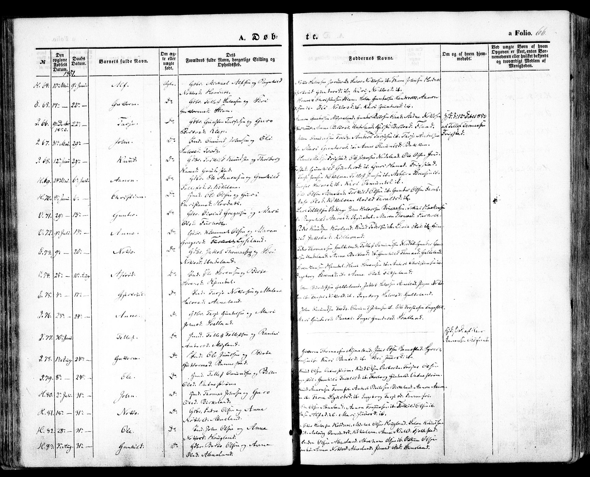 Evje sokneprestkontor, SAK/1111-0008/F/Fa/Faa/L0005: Parish register (official) no. A 5, 1843-1865, p. 66