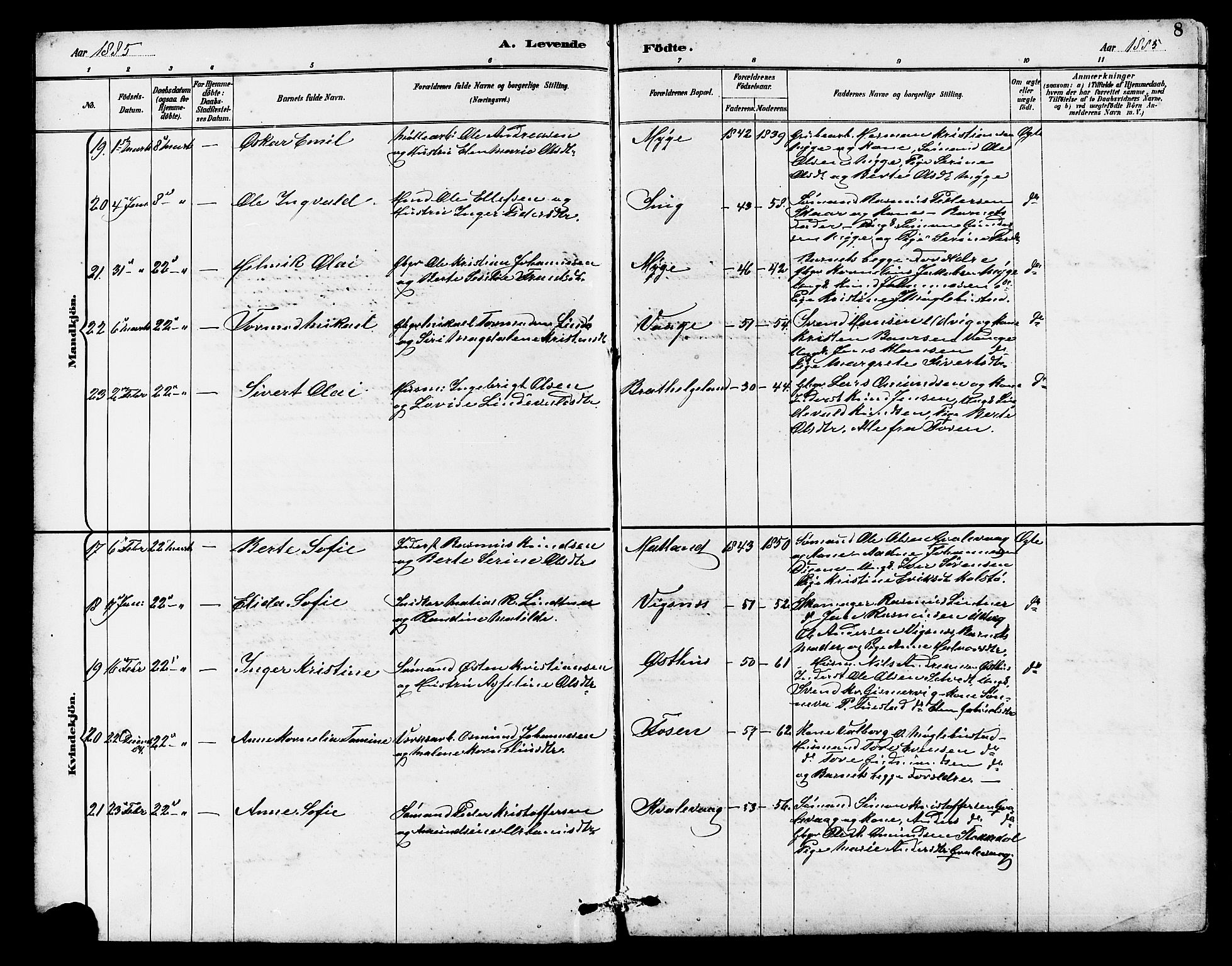 Avaldsnes sokneprestkontor, AV/SAST-A -101851/H/Ha/Hab/L0007: Parish register (copy) no. B 7, 1885-1909, p. 8