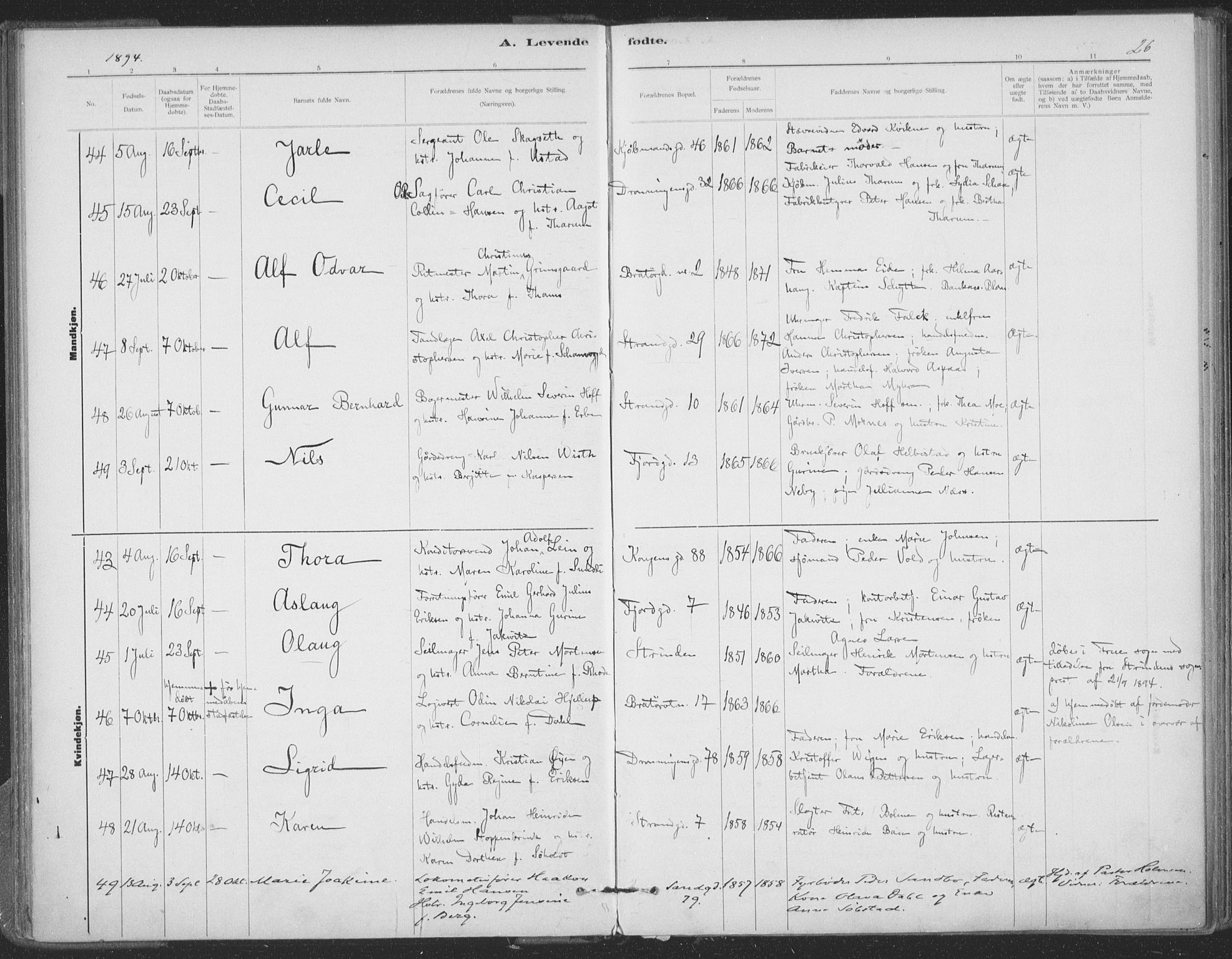 Ministerialprotokoller, klokkerbøker og fødselsregistre - Sør-Trøndelag, SAT/A-1456/602/L0122: Parish register (official) no. 602A20, 1892-1908, p. 26