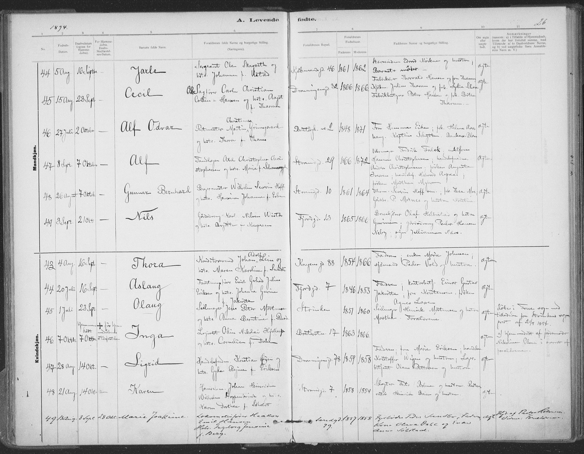 Ministerialprotokoller, klokkerbøker og fødselsregistre - Sør-Trøndelag, AV/SAT-A-1456/602/L0122: Parish register (official) no. 602A20, 1892-1908, p. 26