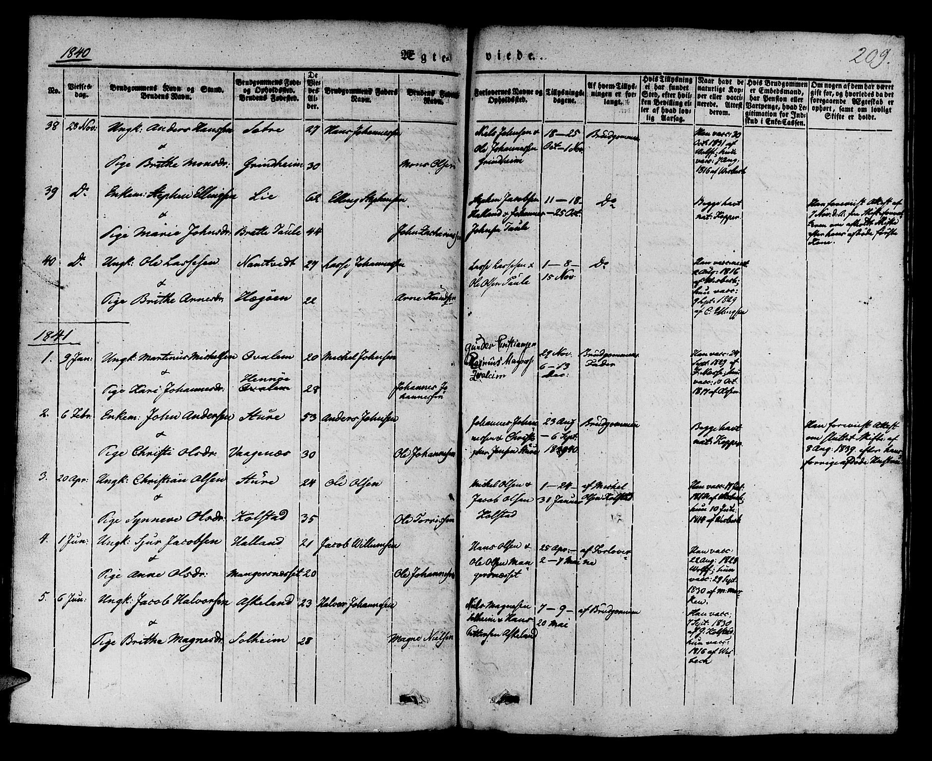 Manger sokneprestembete, SAB/A-76801/H/Haa: Parish register (official) no. A 5, 1839-1848, p. 209