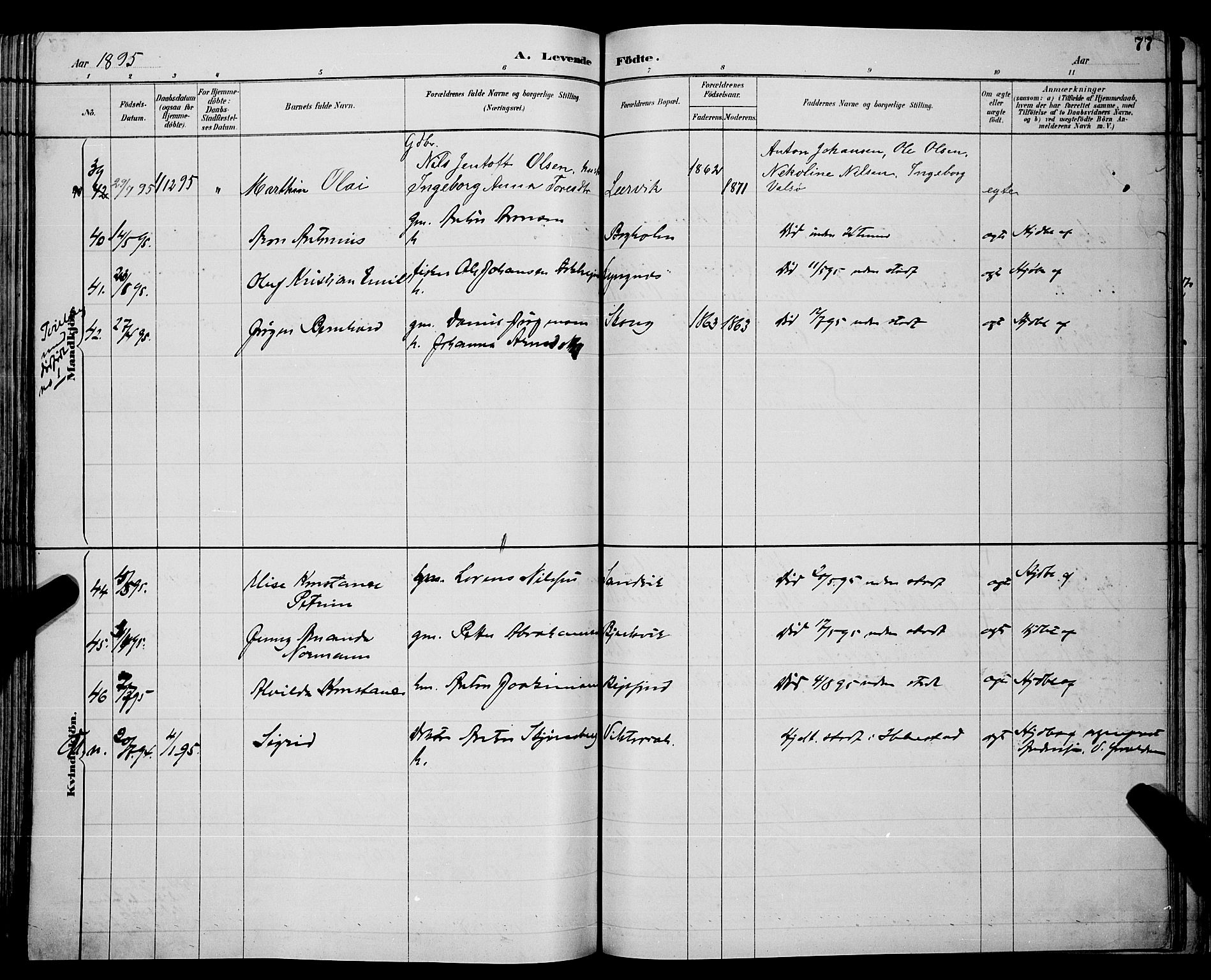 Ministerialprotokoller, klokkerbøker og fødselsregistre - Nordland, AV/SAT-A-1459/866/L0952: Parish register (copy) no. 866C01, 1886-1899, p. 77