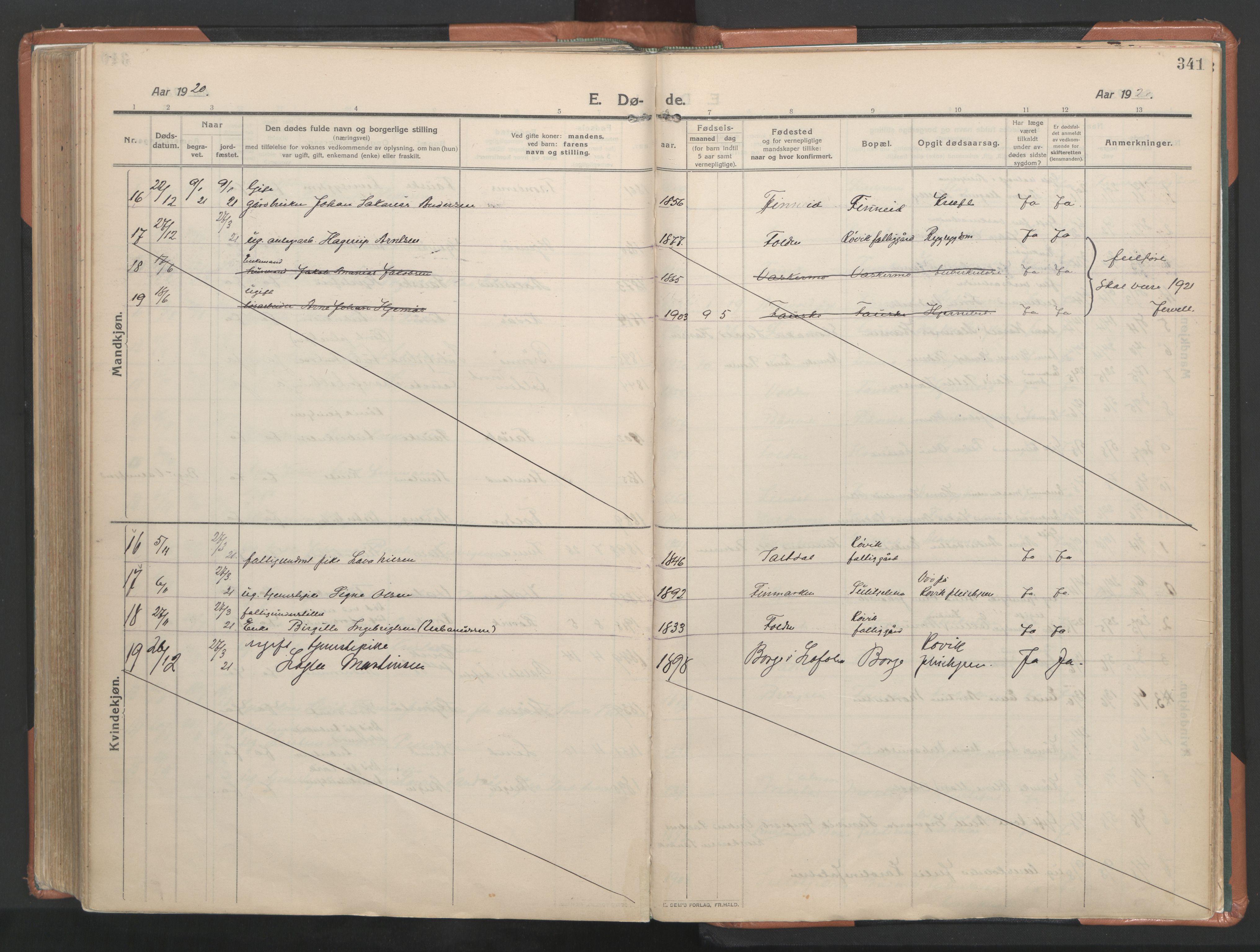 Ministerialprotokoller, klokkerbøker og fødselsregistre - Nordland, AV/SAT-A-1459/849/L0698: Parish register (official) no. 849A09, 1911-1924, p. 341