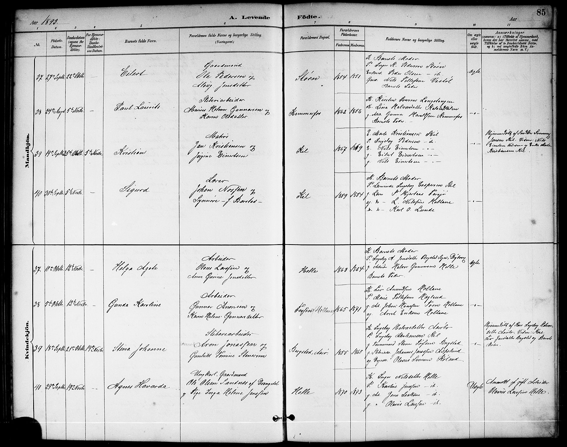 Sannidal kirkebøker, AV/SAKO-A-296/G/Ga/L0003: Parish register (copy) no. 3, 1887-1922, p. 85