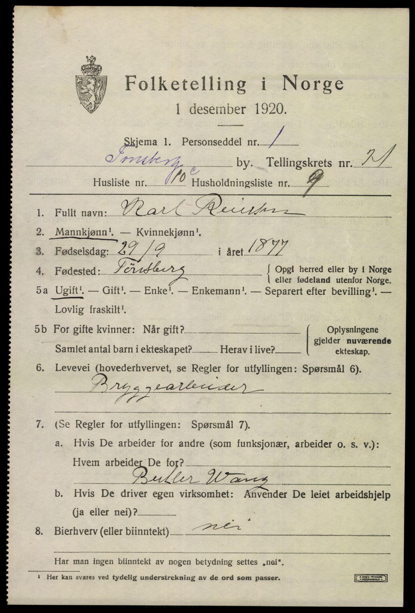 SAKO, 1920 census for Tønsberg, 1920, p. 30405