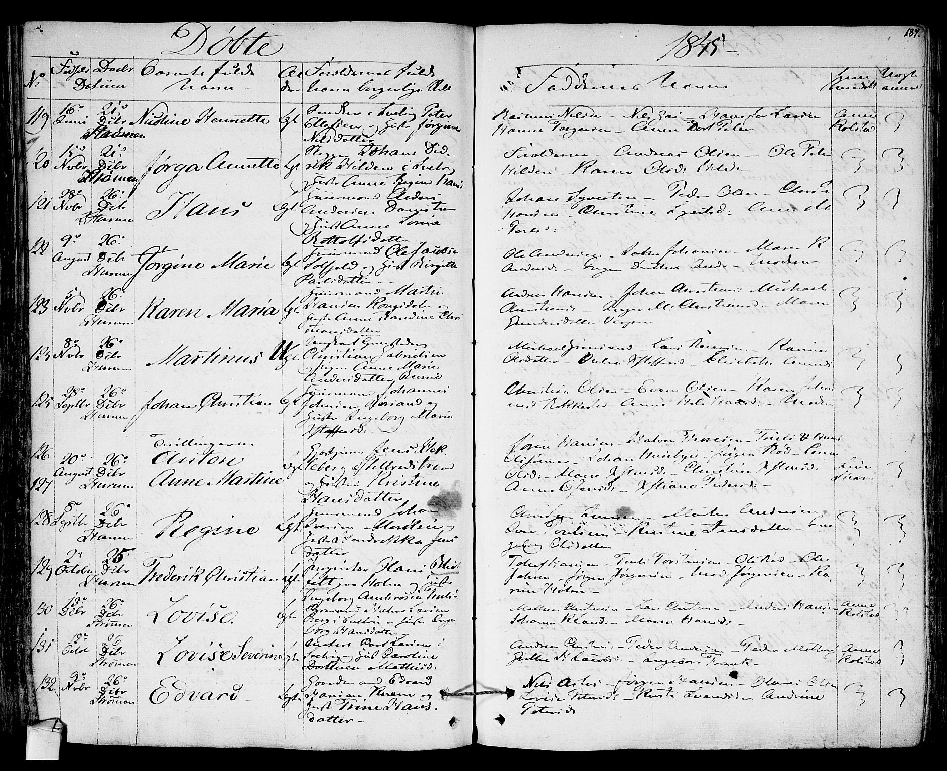 Hurum kirkebøker, SAKO/A-229/F/Fa/L0010: Parish register (official) no. 10, 1827-1846, p. 187