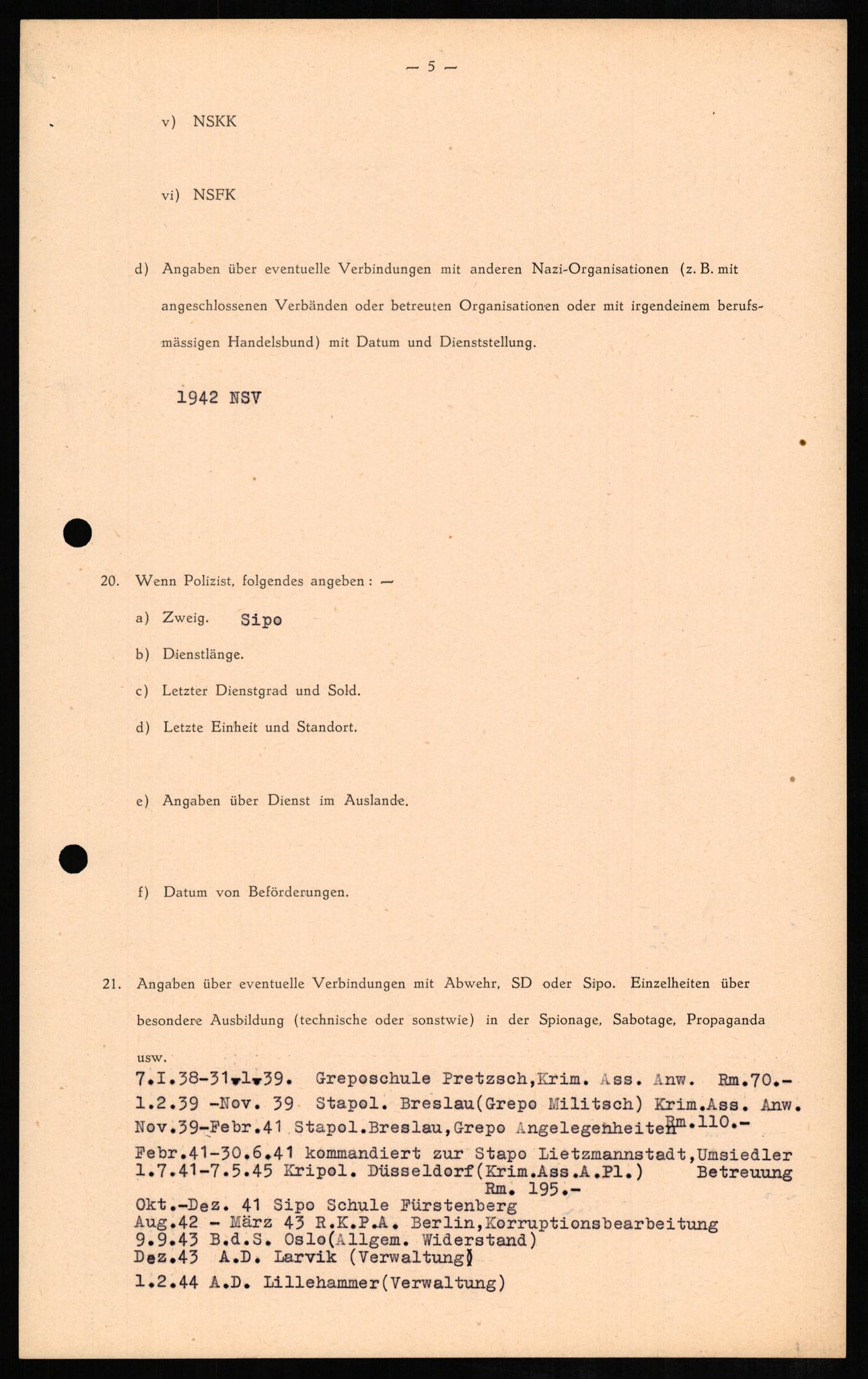 Forsvaret, Forsvarets overkommando II, AV/RA-RAFA-3915/D/Db/L0008: CI Questionaires. Tyske okkupasjonsstyrker i Norge. Tyskere., 1945-1946, p. 396