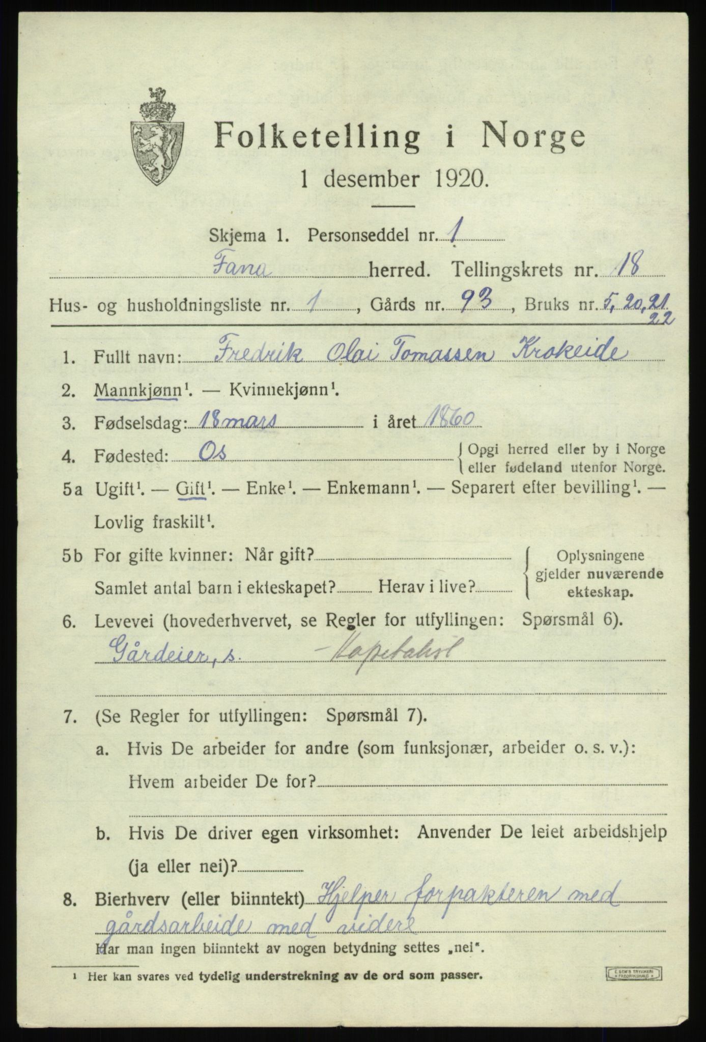 SAB, 1920 census for Fana, 1920, p. 22451