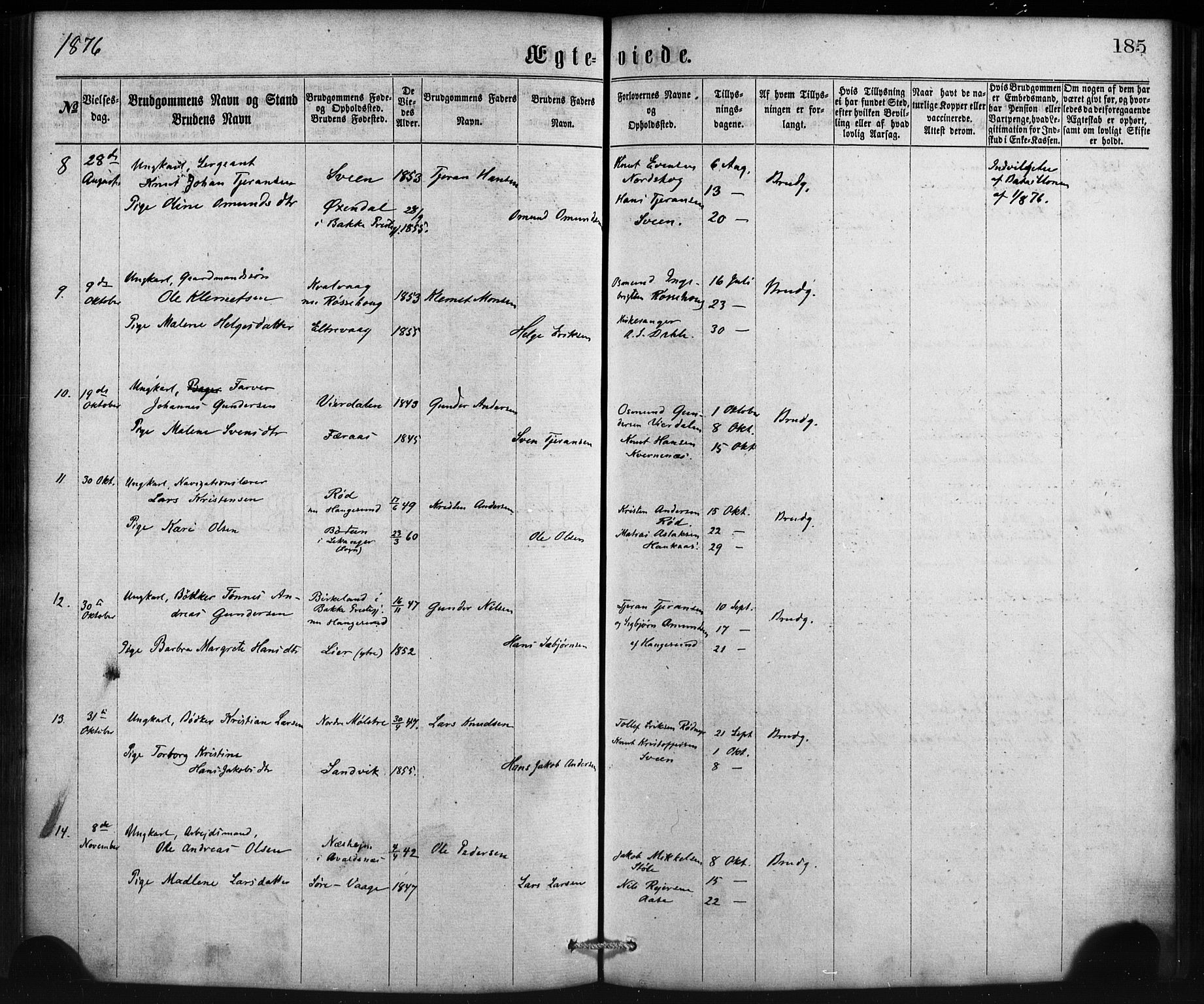 Sveio Sokneprestembete, SAB/A-78501/H/Haa: Parish register (official) no. B 1, 1870-1883, p. 185