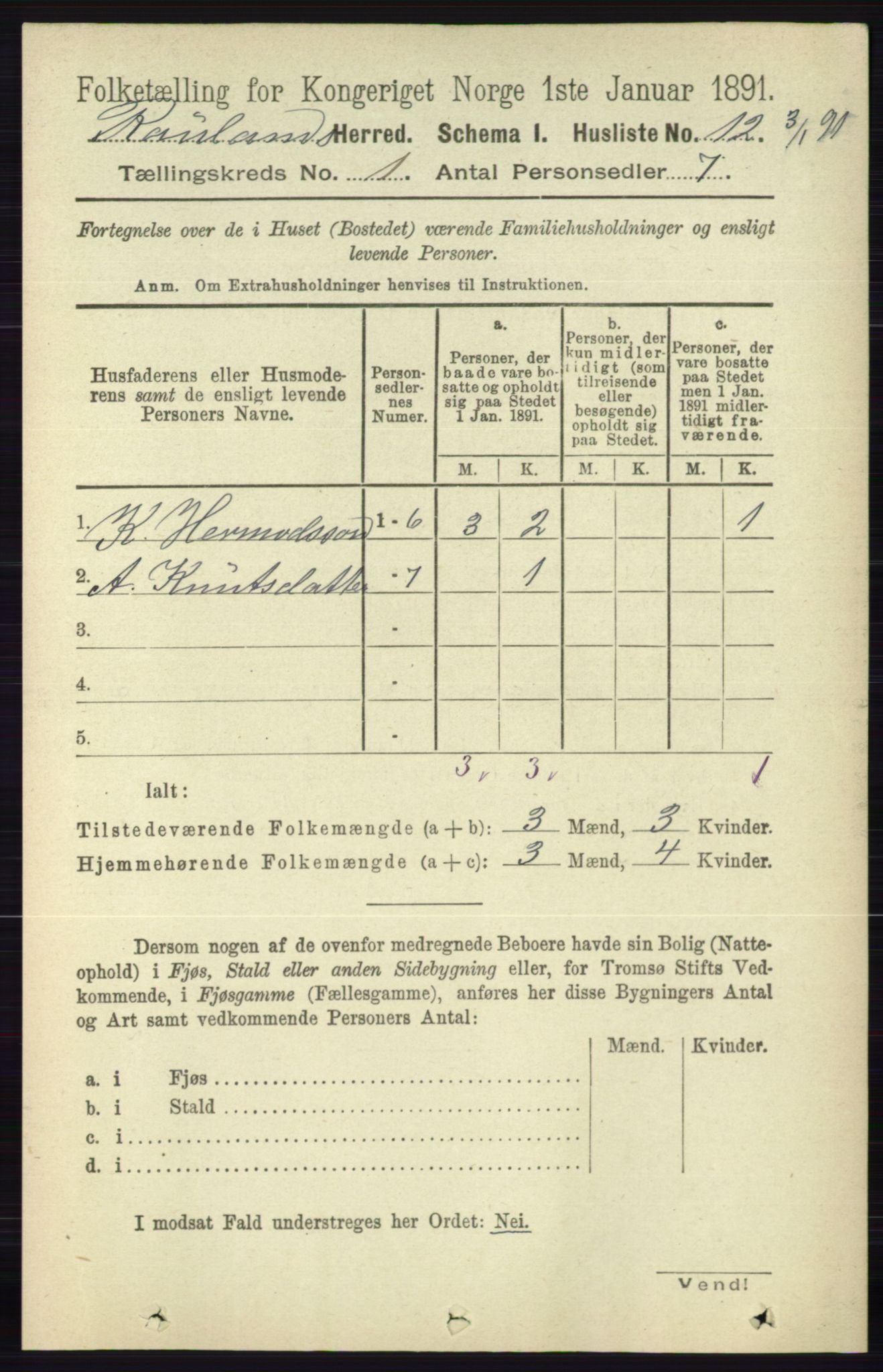 RA, 1891 census for 0835 Rauland, 1891, p. 26