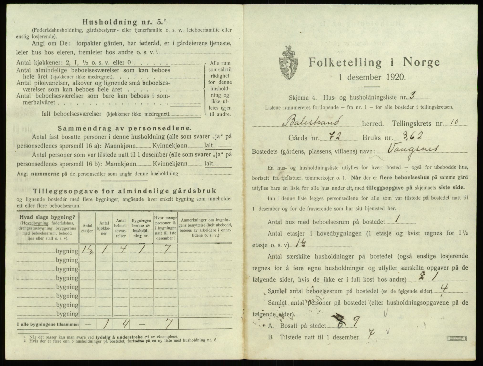 SAB, 1920 census for Balestrand, 1920, p. 690