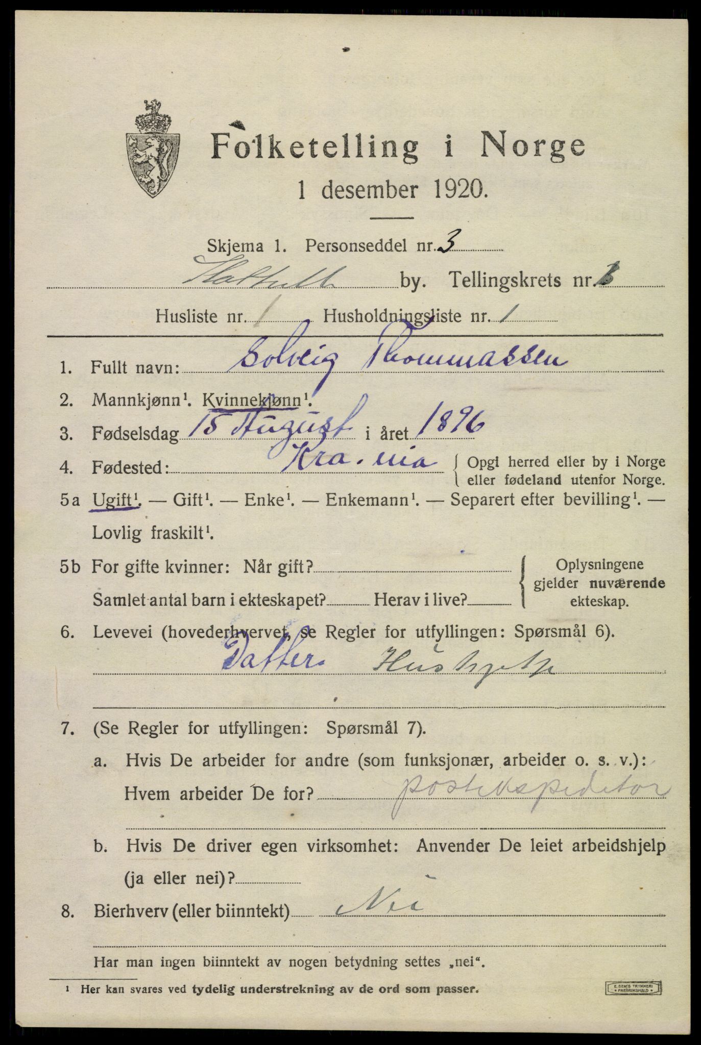 SAKO, 1920 census for Stathelle, 1920, p. 539